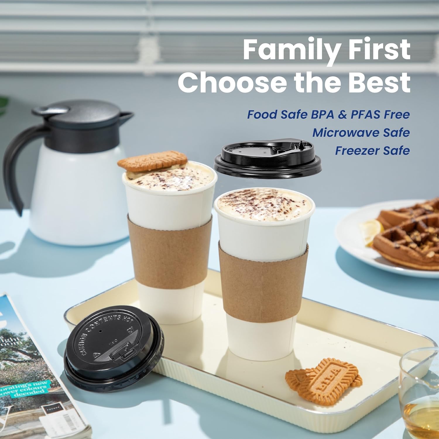 500 Pack 10 oz Disposable Coffee Cups with Lids & Sleeves - Leak-Proof To-Go Paper Cups for Hot Beverages - Durable Eco-Friendly Coffee Cups for Home, Office, Parties, Cafes & Coffee Shops