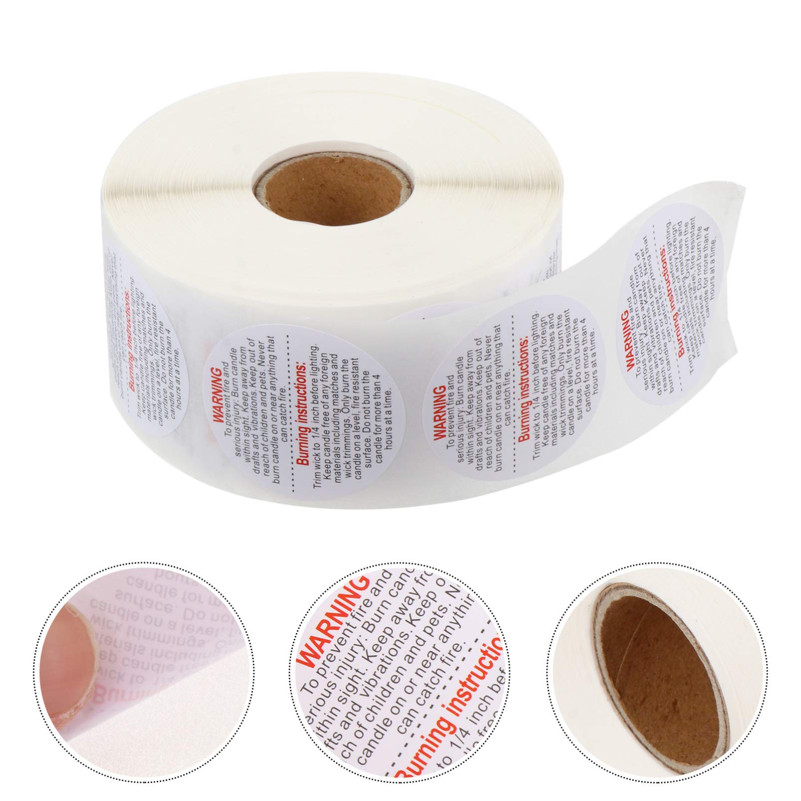 Candle Warning Stickers - Self-Adhesive PVC Round Labels for Candle Jars, Music Boxes & Camera Candles - Burning Instruction Safety Labels - Perfect for DIY Crafts, Wedding Favors & Home Decor