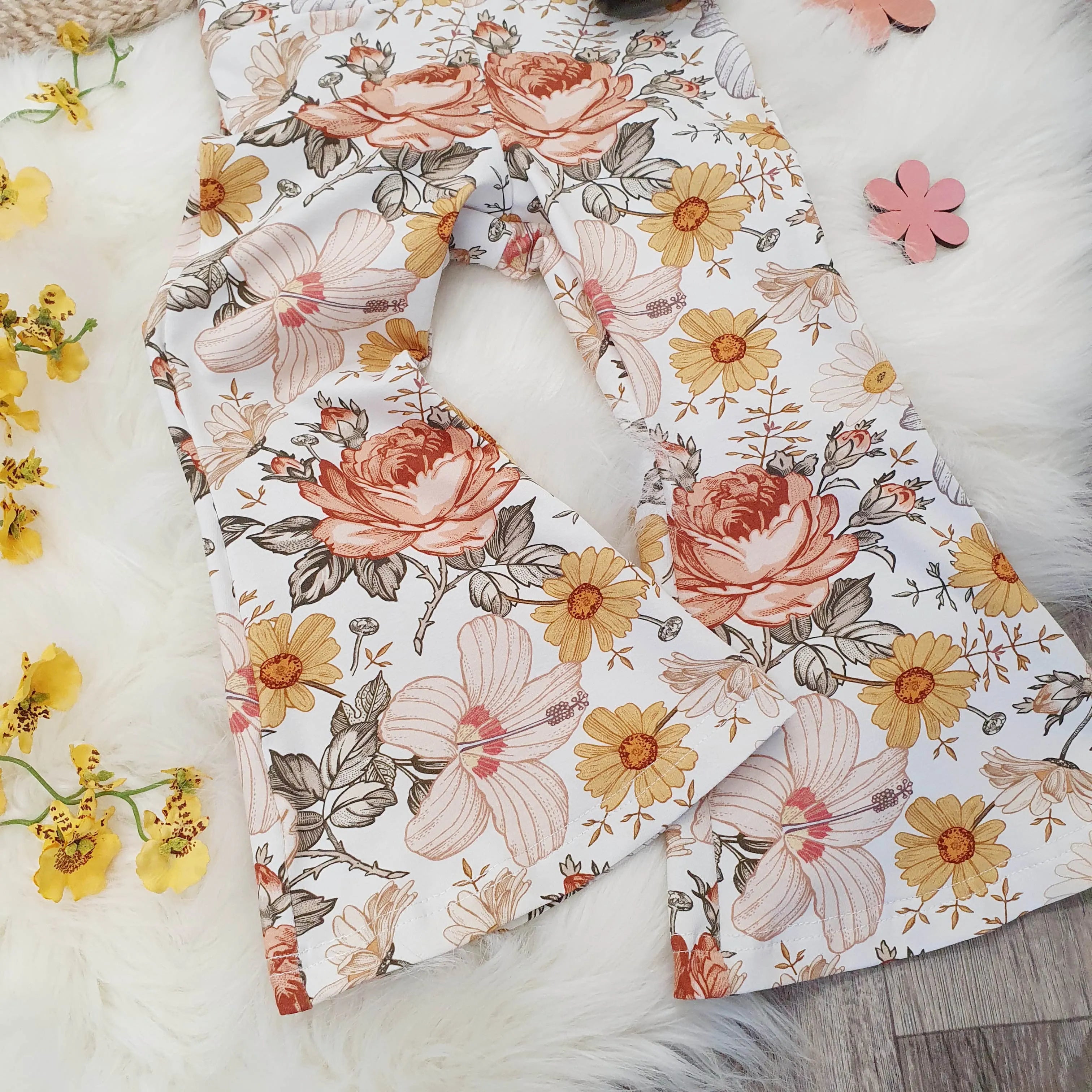 Retro Flared Jumpsuit for Kids - Vintage Style Chamomile Rose Print Romper | Perfect for Birthday Parties, Photo Shoots & Casual Playdates