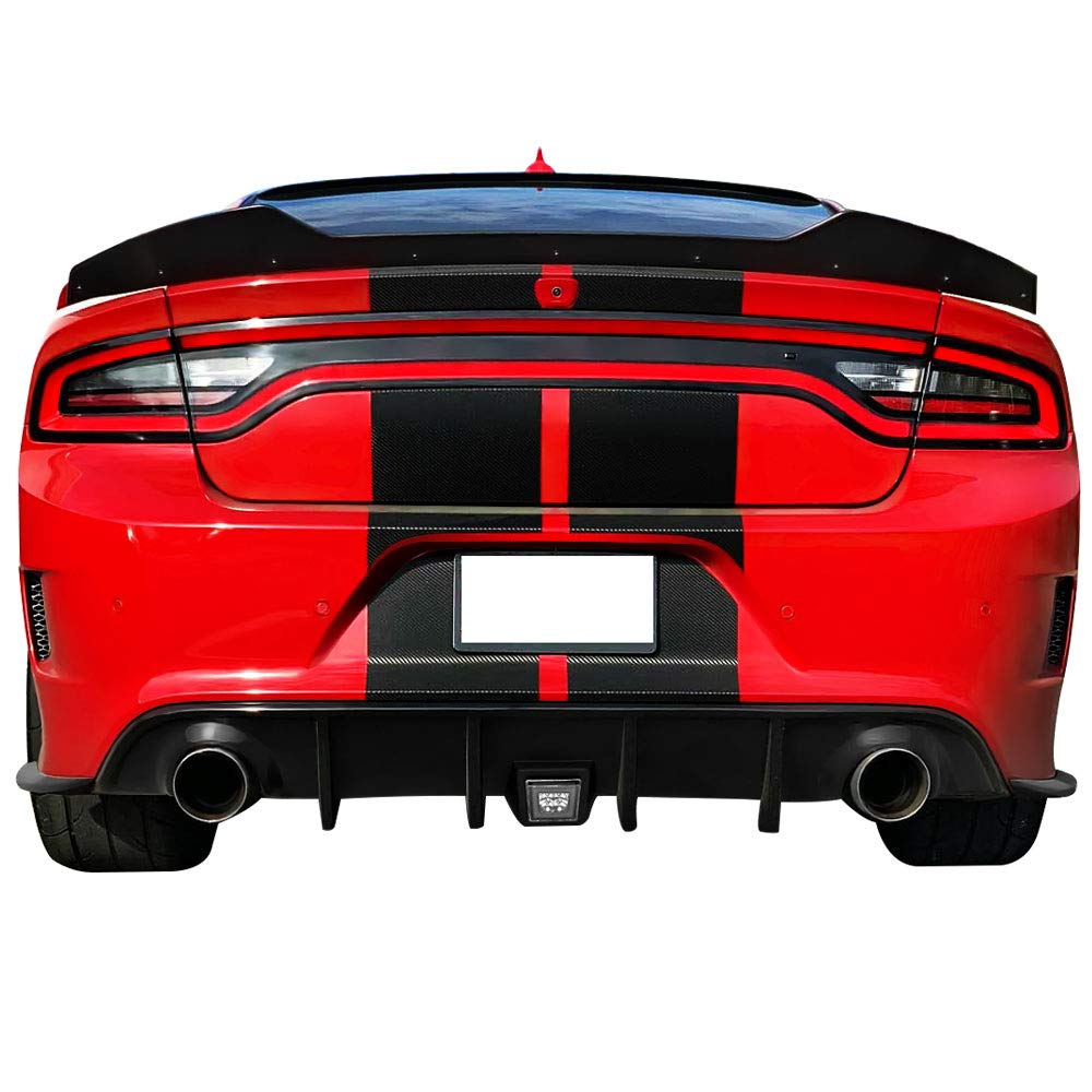 IKON MOTORSPORTS Rear Bumper Diffuser V2 Style Valance Side Aprons with Clear Brake Light - Compatible with 2015-2023 Dodge Charger SRT | Upgrade Your Car's Rear Styling for Sporty Look & Enhanced Aerodynamics