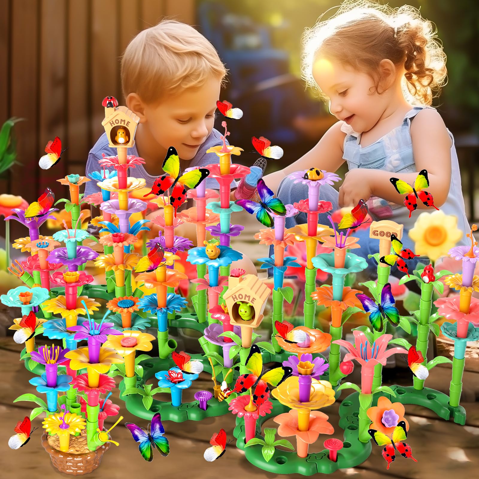 238Pcs Flower Garden Building Blocks for Kids Ages 3-7 | STEM Educational Stacking Toys for Preschool & Kindergarten | Creative DIY Construction Set for Brain Development | Perfect for Classroom Activities & Birthday Gifts