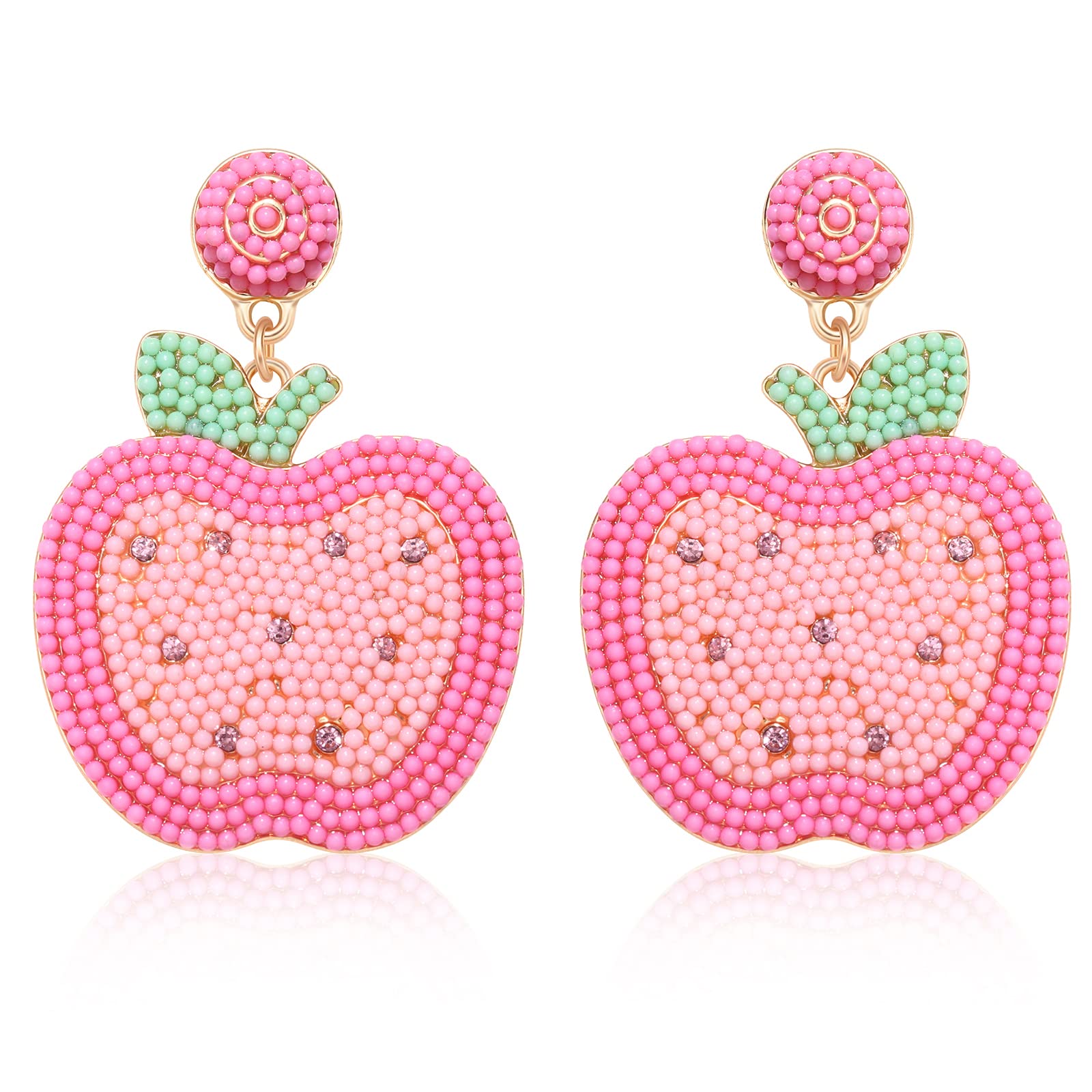 Handmade Beaded Teacher Earrings - Colorful Apple & Pencil Dangle Earrings for Women, Hypoallergenic Teacher Appreciation Gift, Back to School Jewelry | Perfect for Classroom Wear, Teacher's Day Celebrations and School-Themed Parties
