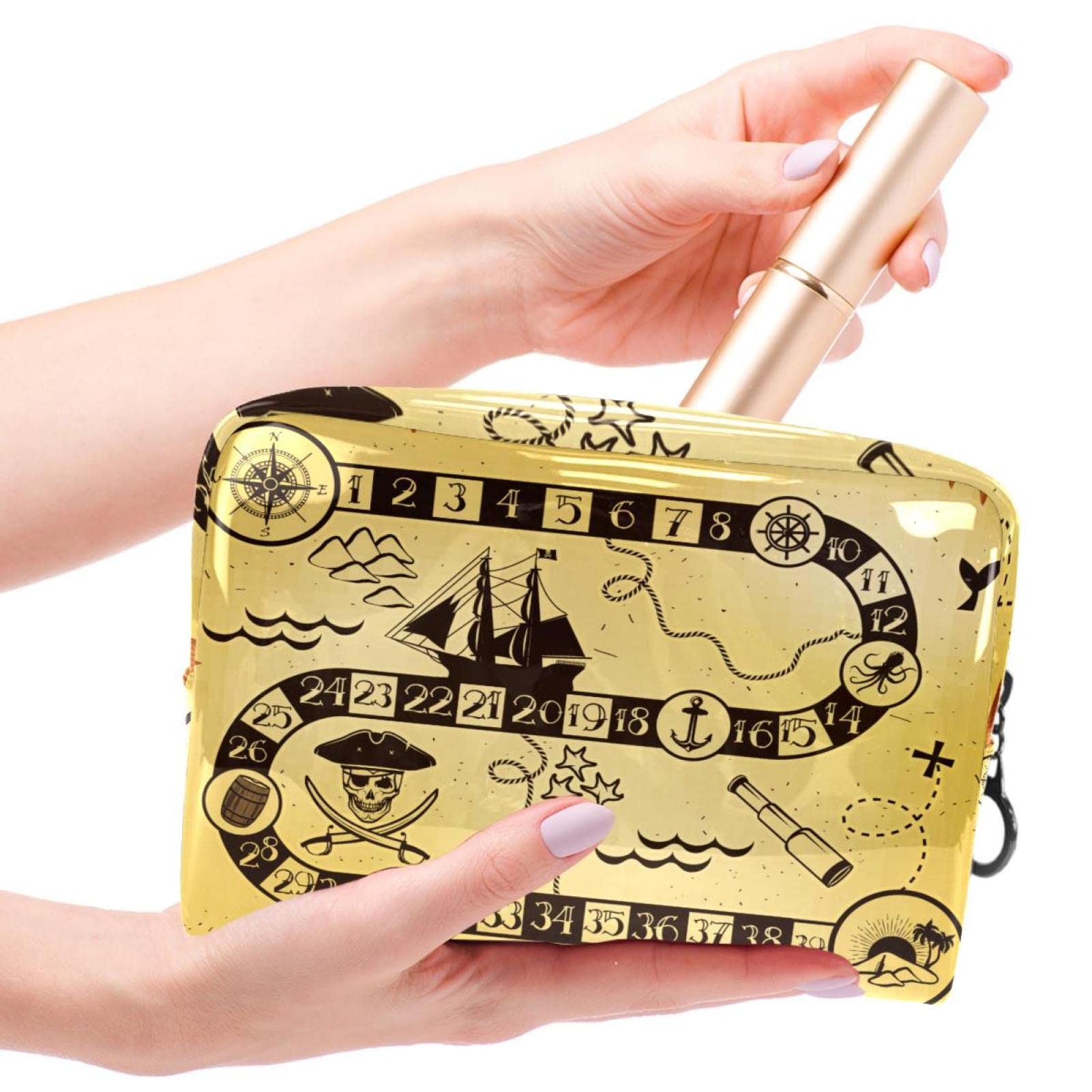 Nautical Pirate Compass Cosmetic Bag for Women - Large PVC Travel Makeup Organizer with Zipper - Perfect for Toiletries, Makeup Storage & Travel Essentials | Great Gift Idea for Beach Vacations & Cruise Trips