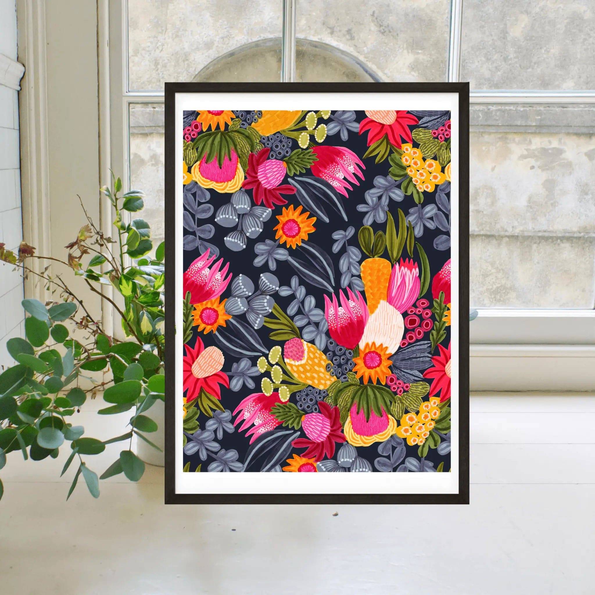 White Protea & Bush Flowers Botanical Art Print - Stunning Floral Wall Decor for Living Room, Bedroom & Office - Perfect for Home & Office Decor
