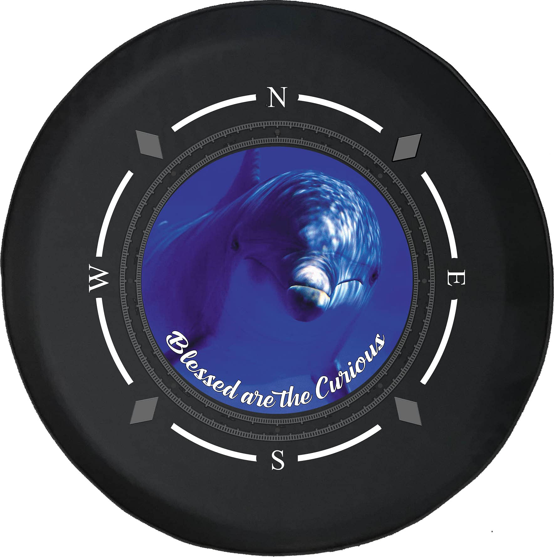 American Unlimited Spare Tire Cover with Compass Design - Blessed Are The Curious Dolphin Sea Life Ocean Wheel Cover for SUV, Trailer, RV Accessories - Fits Most Vehicles - Perfect for Road Trips & Outdoor Adventures