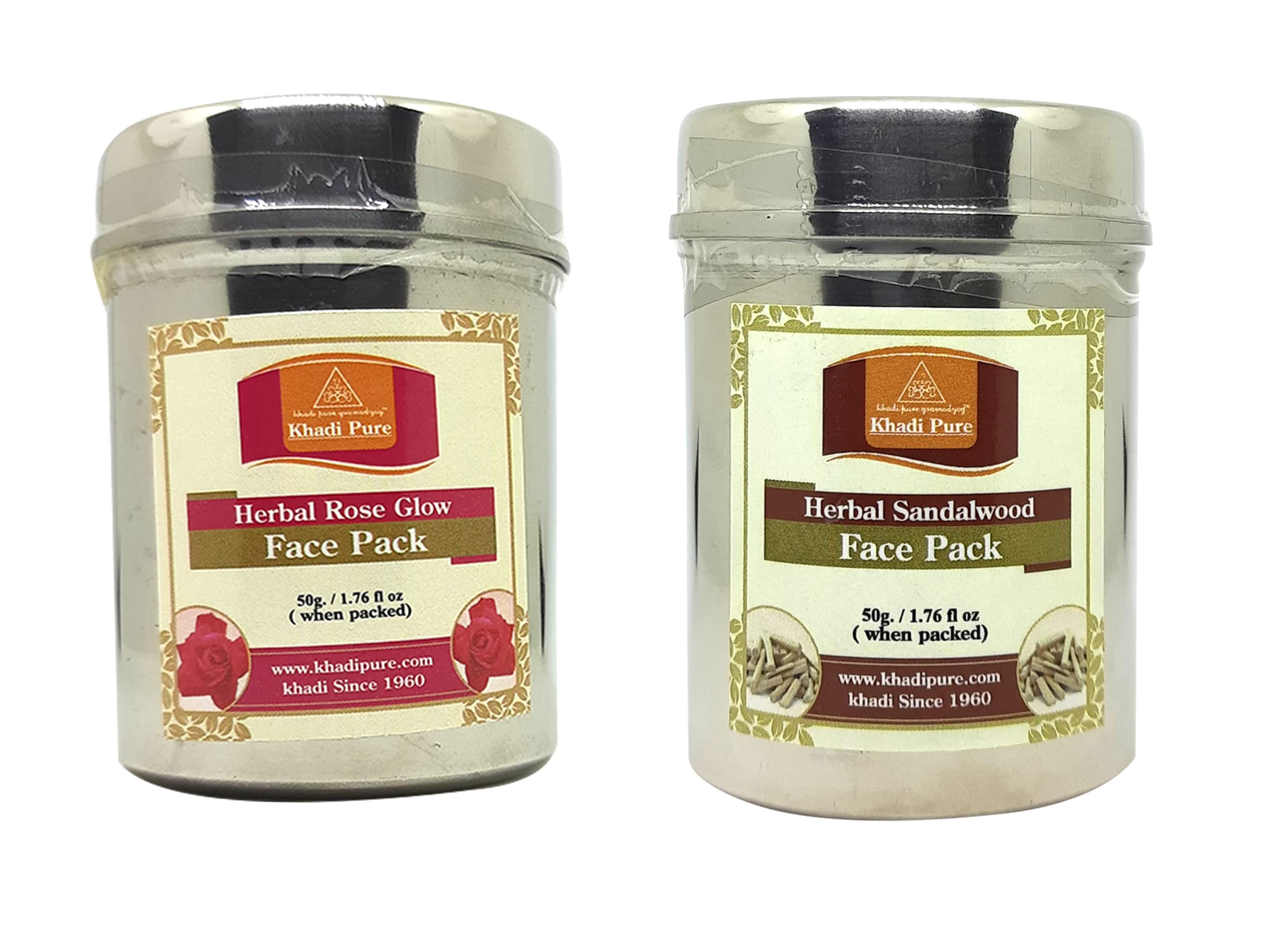 Khadi Pure Sandalwood & Rose Glow Face Pack for Brightening & Hydration - 50g (Pack of 2) - Natural Ayurvedic Skincare for Dry & Dull Skin - Perfect for Daily Glow Routine & Spa Nights
