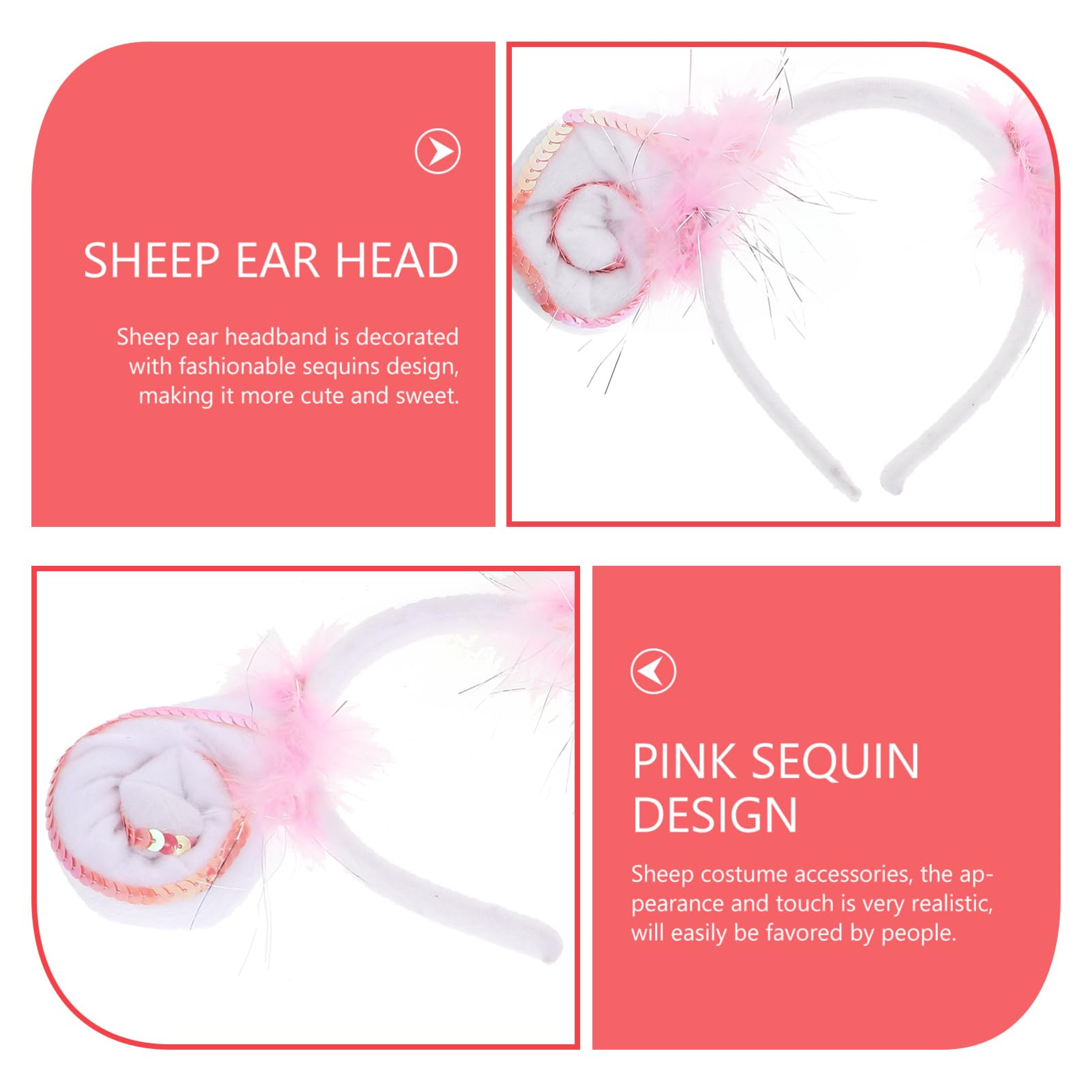FRCOLOR Sheep Headband & Tail Set - Women & Kids Faux Fur Sheep Ears and Tail Costume Accessories for Halloween, Cosplay, Christmas, and Themed Parties - Sequins & Soft Material for Comfortable Wear
