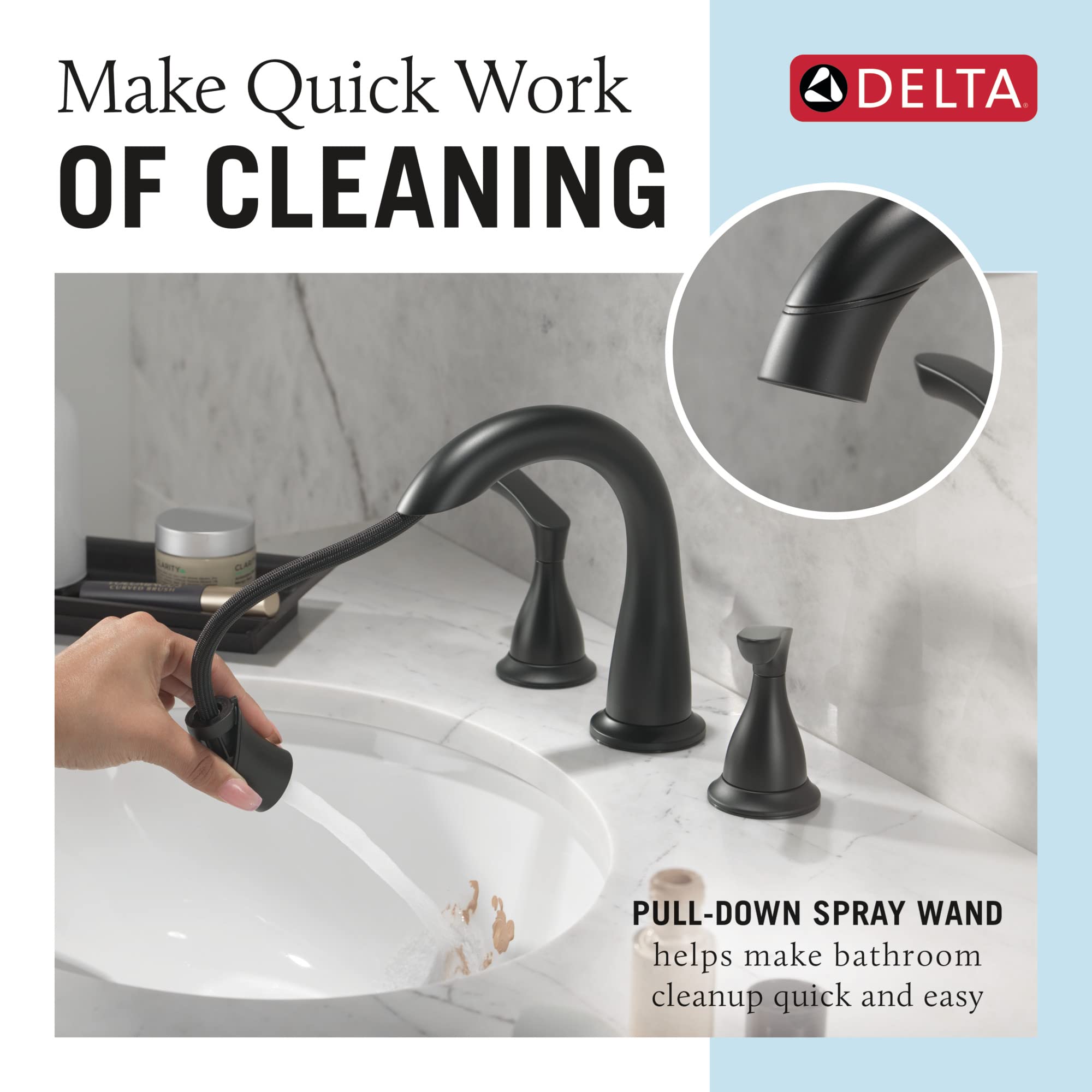 Delta Faucet Broadmoor Pull Down Bathroom Faucet Black - Widespread 3 Hole Bathroom Sink Faucet with Magnet Dock - Matte Black Finish (Model 35765LF-BLPD) - Perfect for Modern Bathrooms, Powder Rooms & Guest Baths