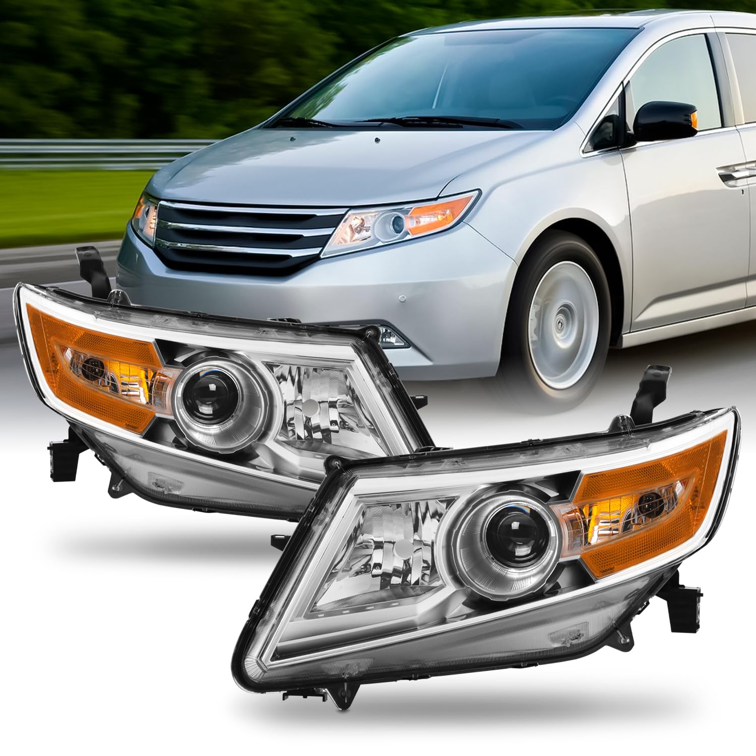 AKKON Amber Corner Halogen Headlights Pair for 2011-2017 Honda Odyssey - Left & Right Replacement - Perfect for Night Driving & Enhanced Visibility