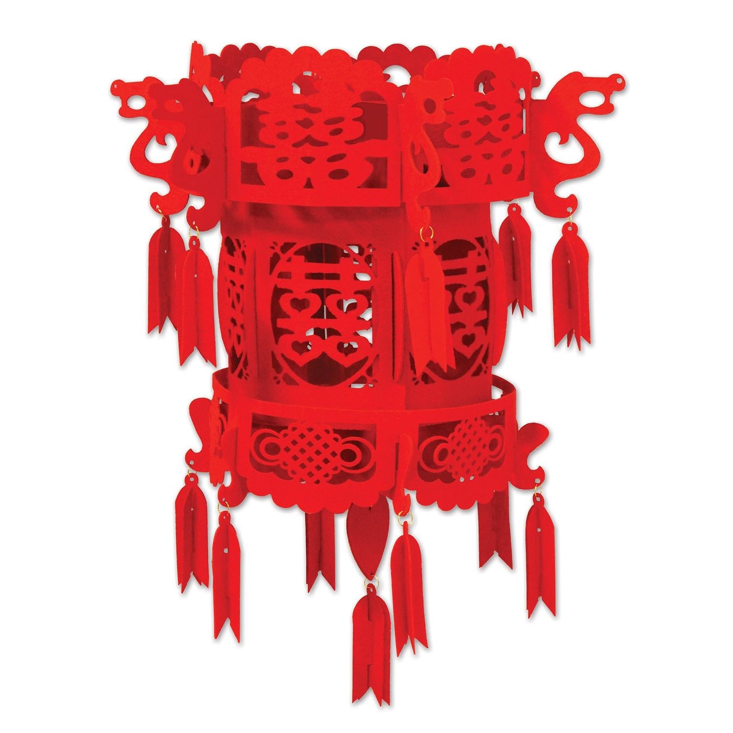 12 Pack Beistle Felt Chinese Palace Lanterns - Traditional Red Hanging Decor for Asian Festivals, Weddings & Home Decoration