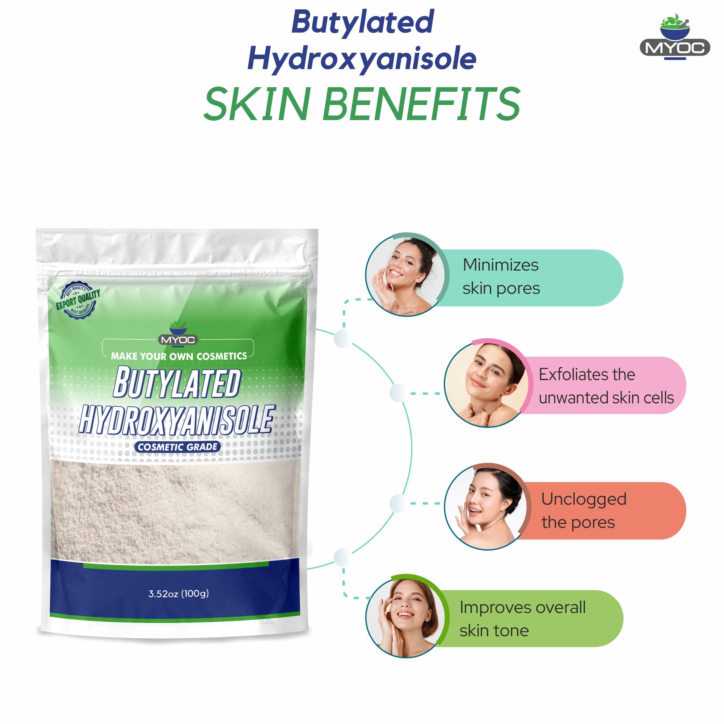MYOC BHA - 100gm Pure Beta Hydroxy Acid Powder for Exfoliating, Toners, Serums, Cleansers, Body Wash & Skincare Solutions | Non-GMO, Paraben & Sulfate Free | Perfect for Acne Treatment & Pore Refining