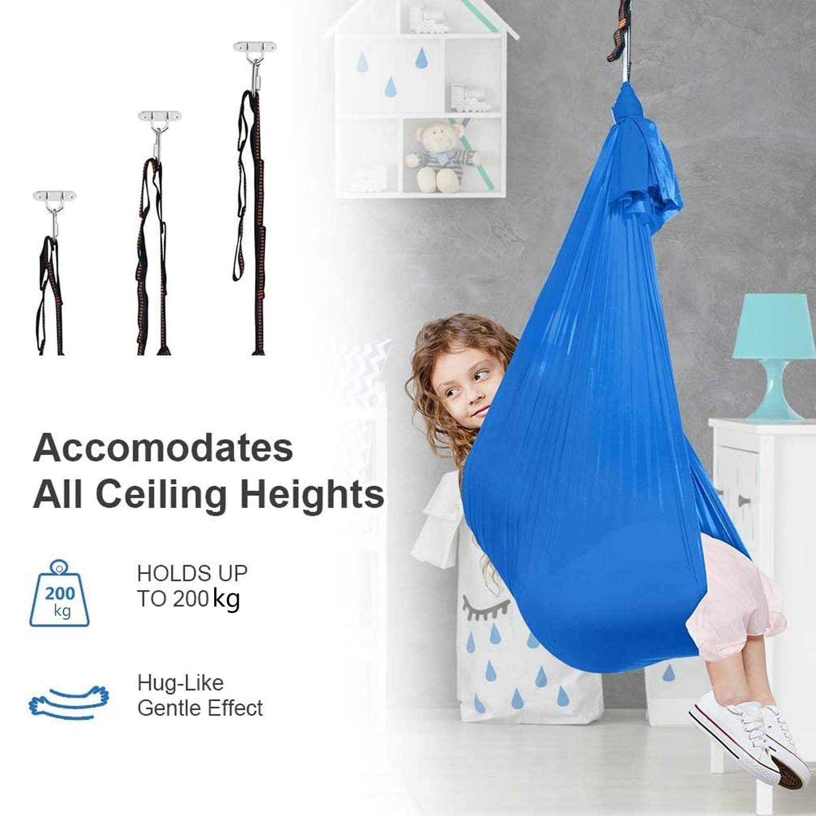 Sensory Swing for Kids - Indoor Therapy Swing for Autism, ADHD, Aspergers - Gray Cuddle Hammock (39×110in) - Perfect for Calming, Focus & Sensory Integration at Home or Classroom