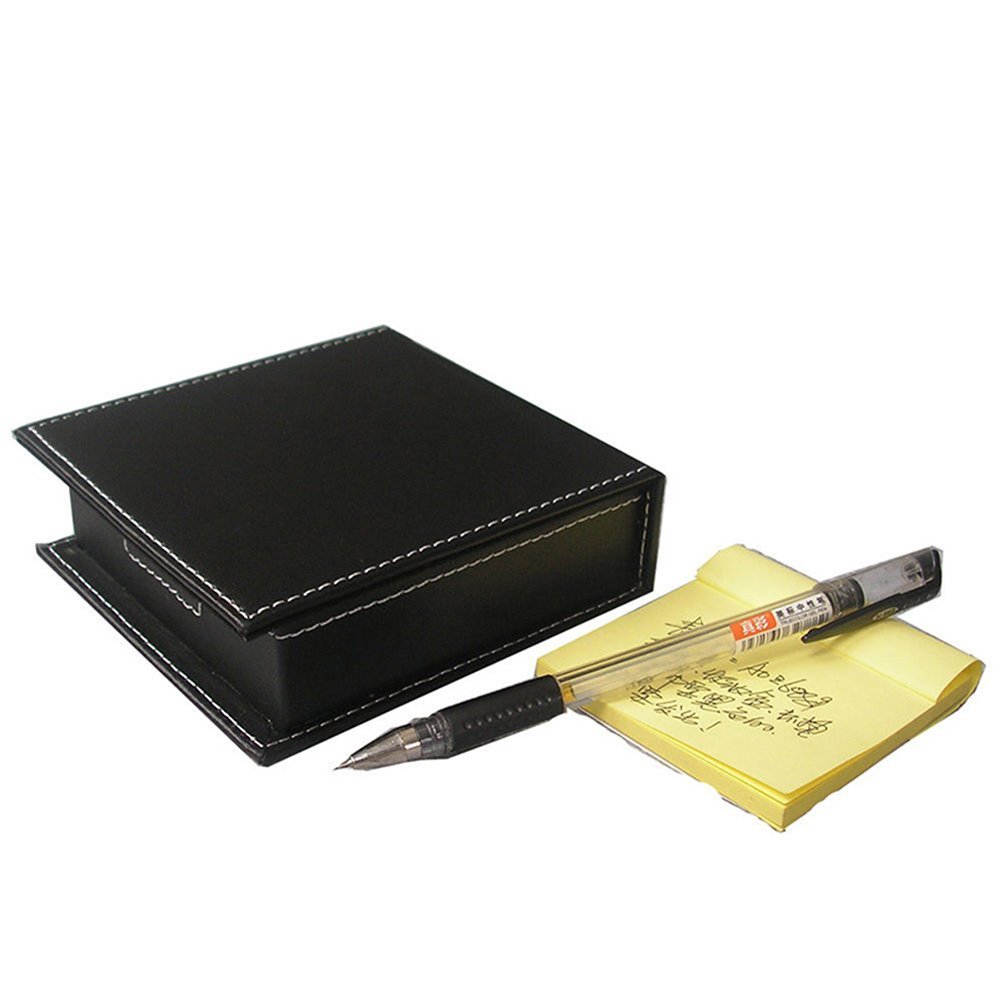 KINGFOM 5-Piece Office Desk Organizer Set - Synthetic Leather File Holder, Drawer Organizer, Pencil Holder, Memo Paper & Tissue Box Holder (T09-Black) - Perfect for Home Office, Workspace & Study Desk Organization