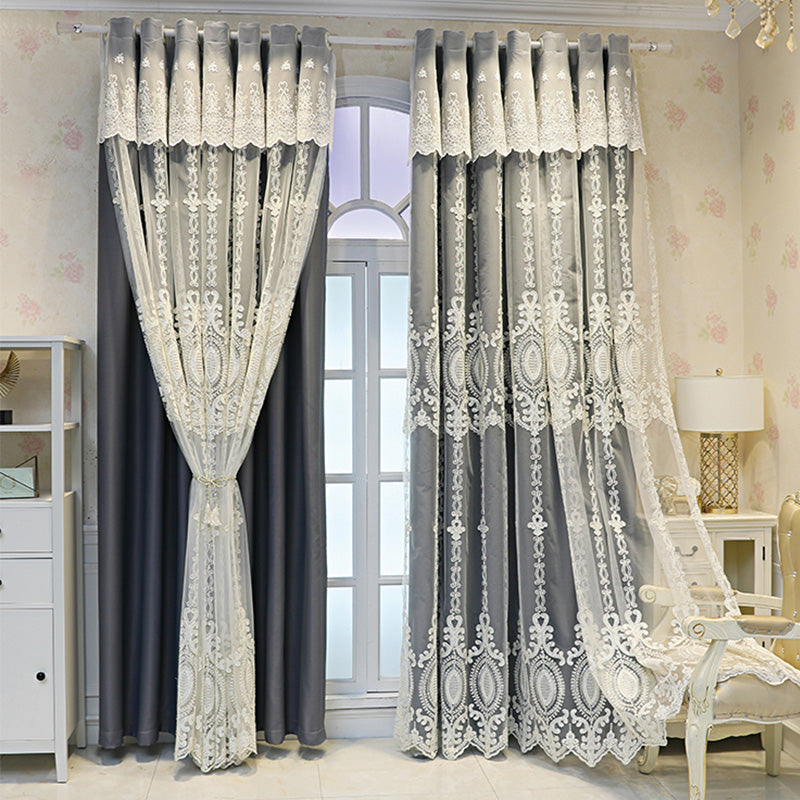 Alexandria Two Layer Embroidery Blackout Soundproof Custom Curtains for Bedroom & Living Room - Noise Reducing Thermal Insulated Window Drapes for Home Decor