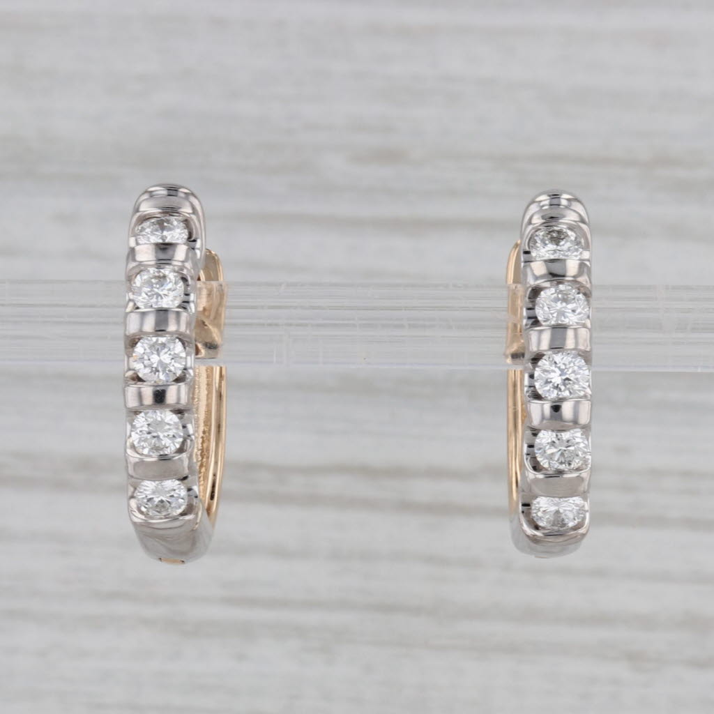 0.47ctw Diamond Hoop Huggie Earrings 14k Gold 2-Toned Hinged Snap Closure - Perfect for Everyday Wear, Date Nights & Special Occasions