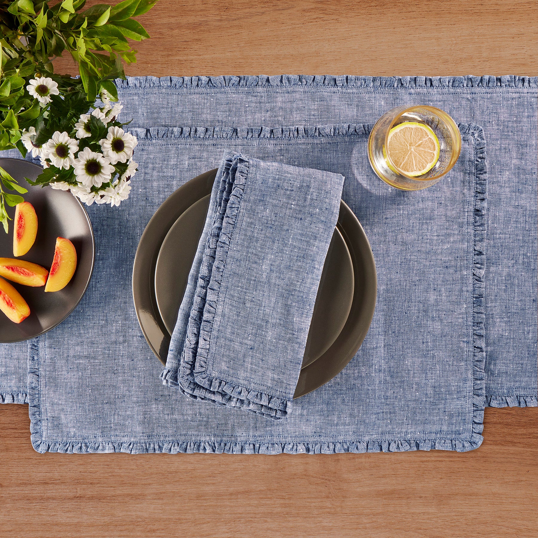 Juliette Ruffle Placemats Set of 4 - Elegant Table Decor for Dining Room, Kitchen, and Party Settings