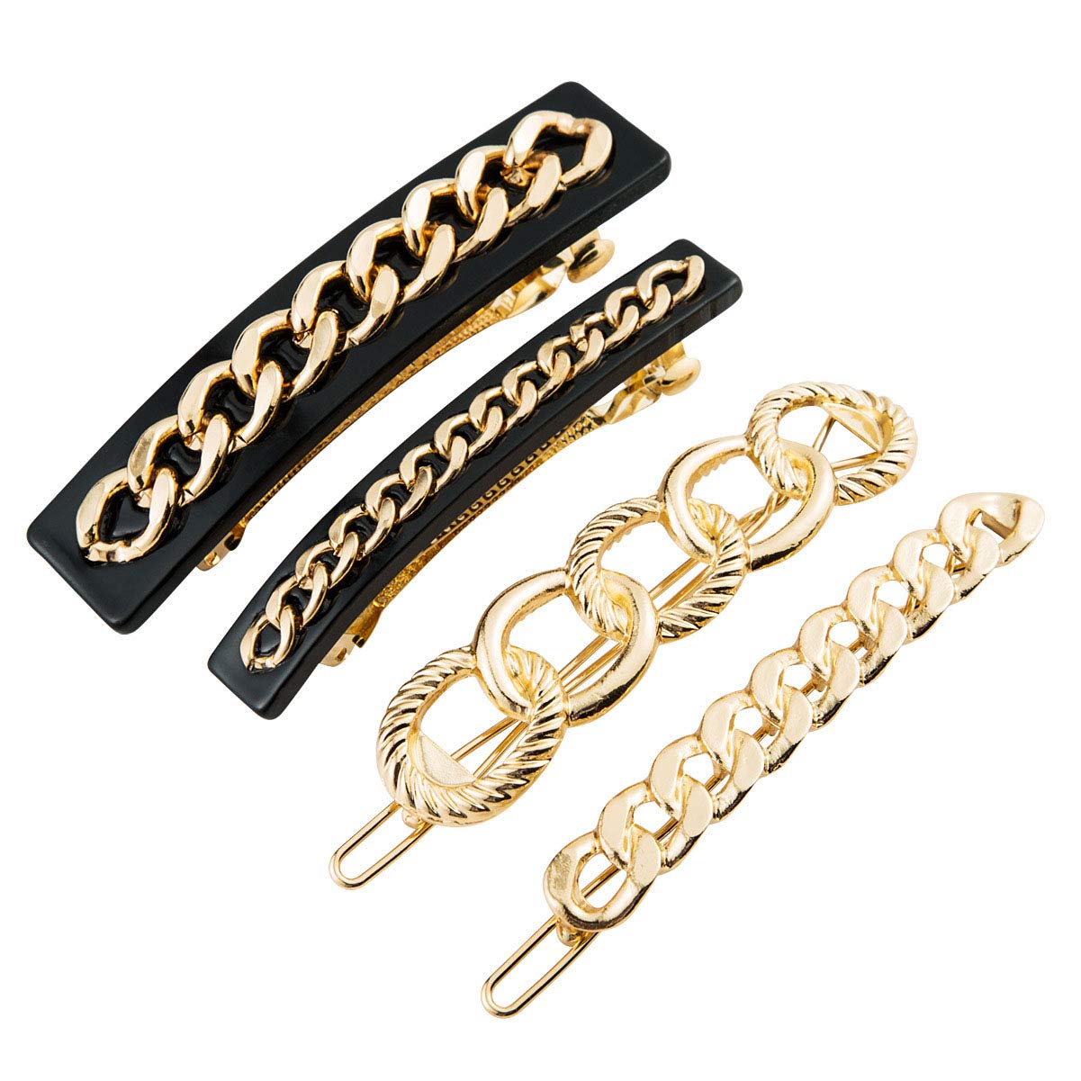 4Pcs Alloy Chain Hair Clips - Spring Resin Barrettes for Women | Party & Daily Use
