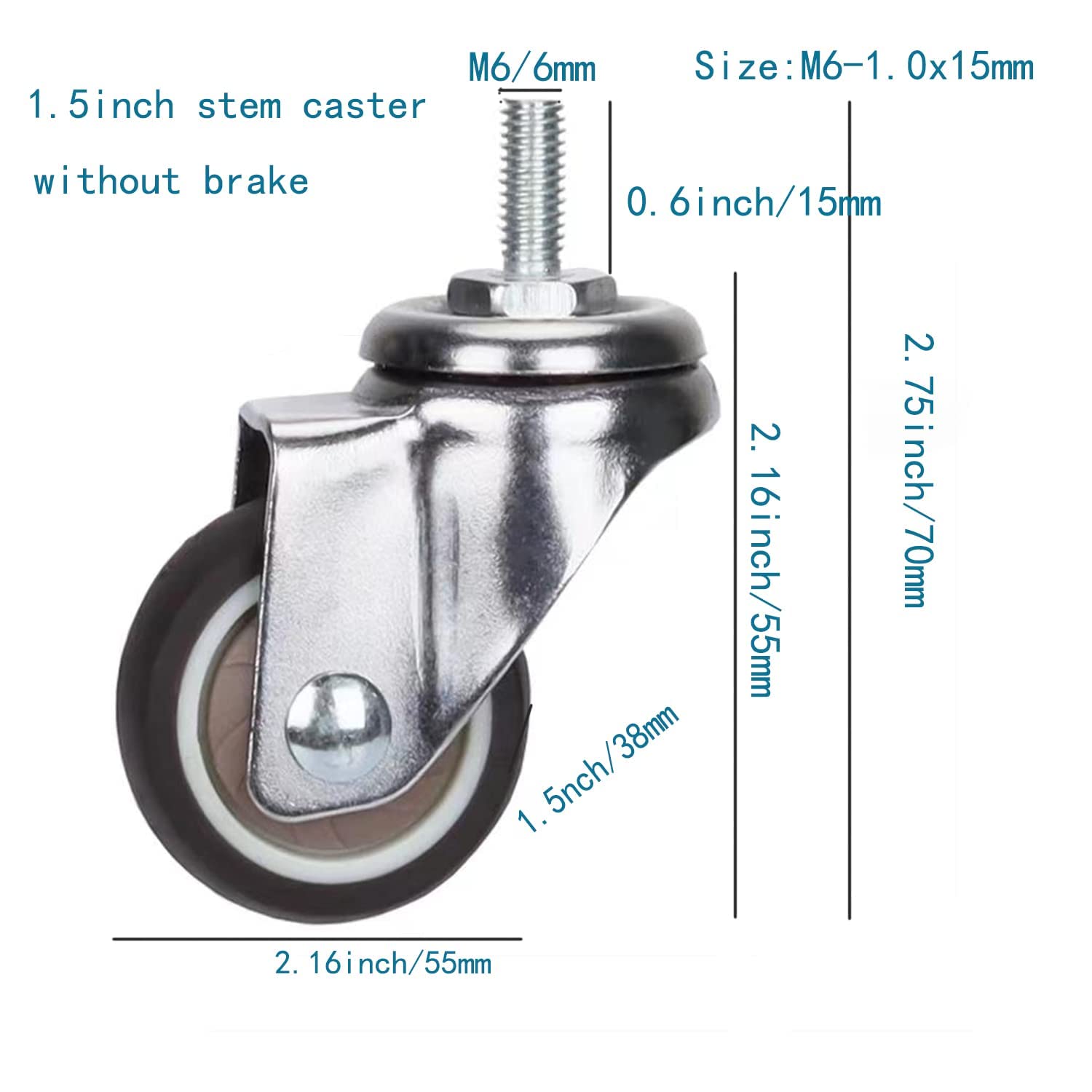 360 Degree Swivel Stem Casters with TPR Wheels - M6/M8/M10 Thread Industrial Castors for Carts, Furniture, Workbench & Dolly - Heavy Duty Mobility for Warehouses, Workshops & Home Use