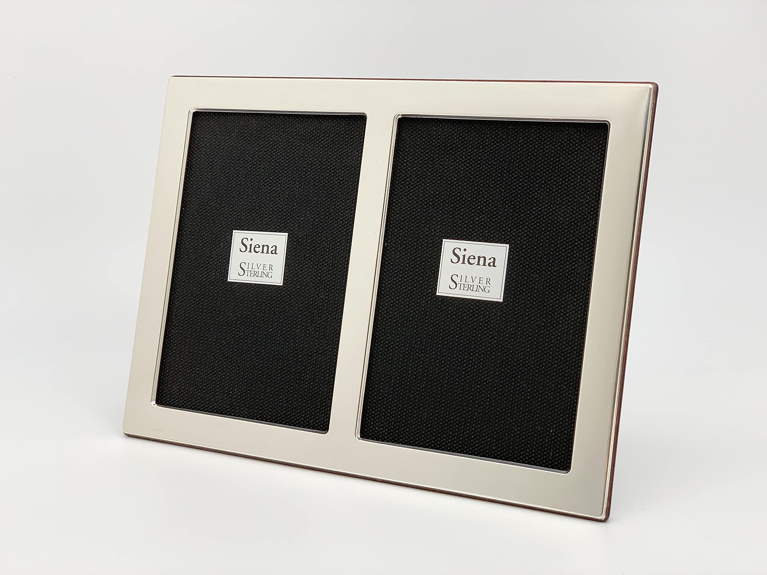 Siena 2x3 Wide Plain Silver Deco Double Picture Frame - 925 Sterling Silver Boutique Quality Photo Frame for Wall Display, Wedding Photos, Home Decor & Gift Giving
