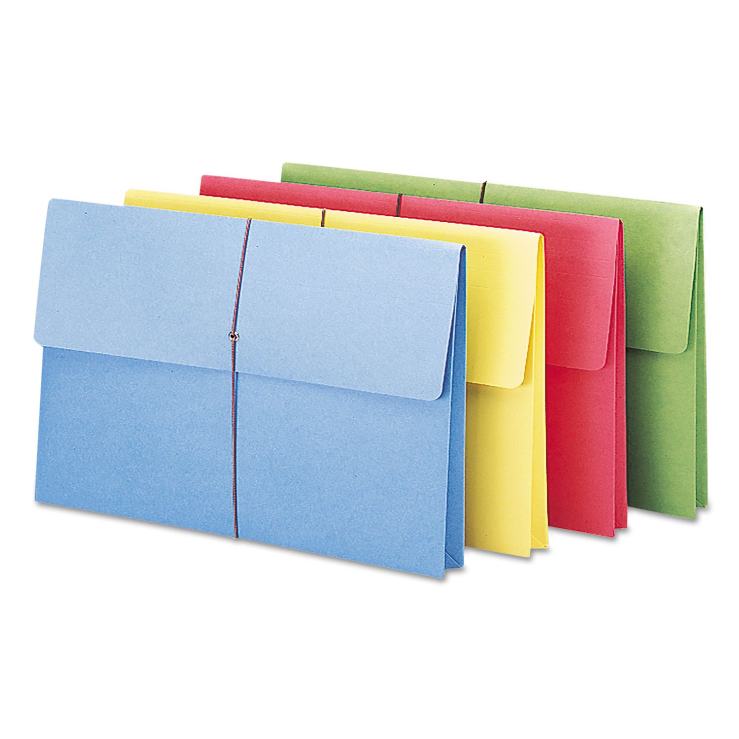 Smead 77271 2-Inch Expanding Wallet with Elastic Cord - Legal Size File Folder in Blue, Green, Red, Yellow (50-Pack) - Perfect for Office Organization, Document Storage, and File Management