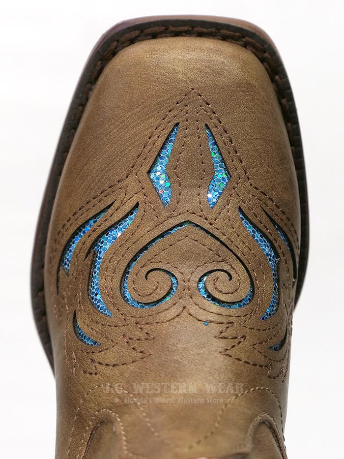 Roper 1549TA Kids GLITTER BREEZE Square Toe Bling Cowgirl Boots - Tan Western Boots for Girls, Sparkly Cowgirl Boots for Kids, Perfect for Rodeo, Dance & Western Parties