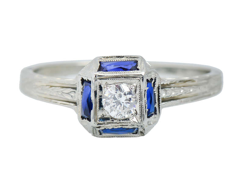 Art Deco Style Belais Diamond Sapphire Engagement Ring for Women - Vintage Inspired Wedding Band, Perfect for Proposals, Anniversaries & Special Occasions