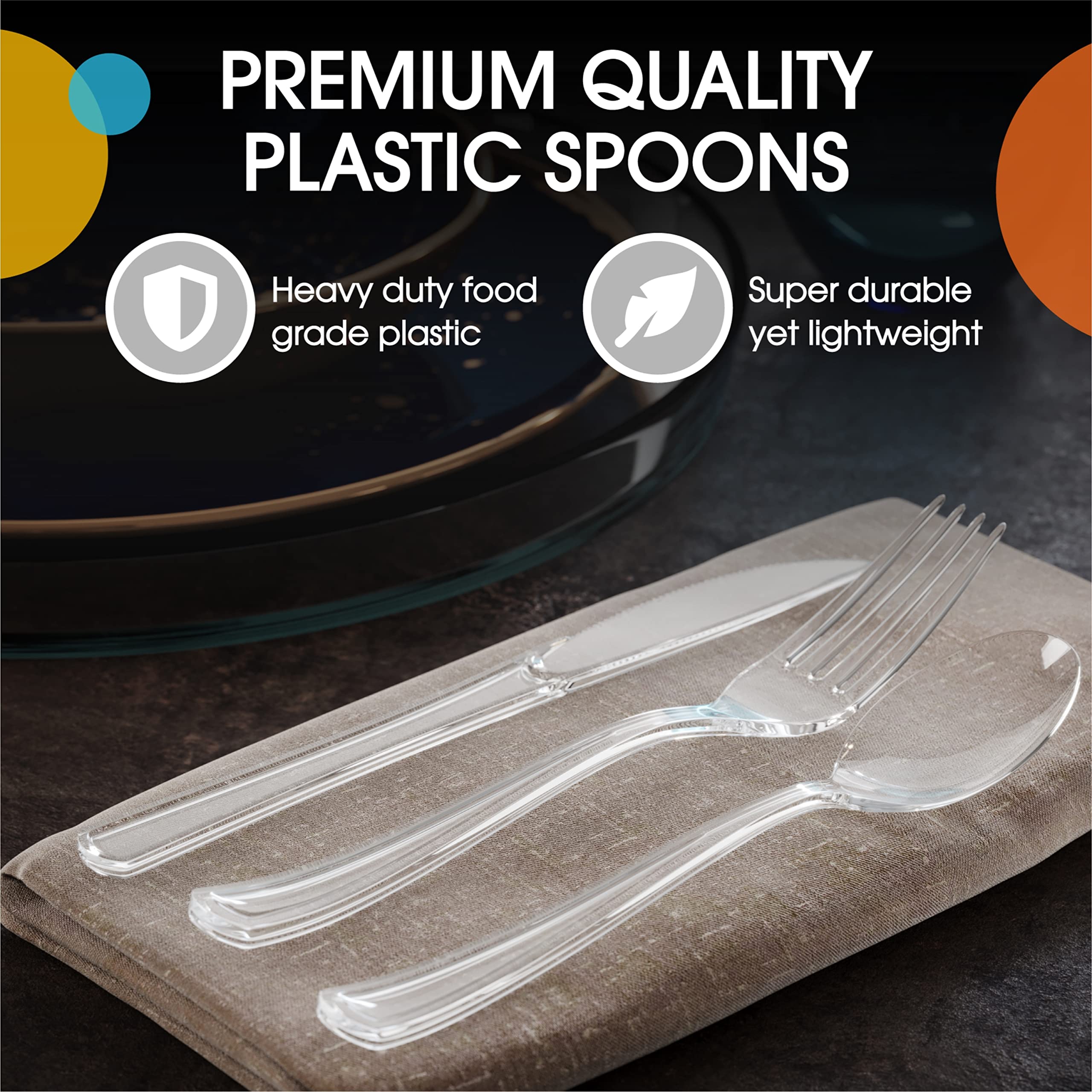 200-Pack Heavy Duty Clear Plastic Knives - Disposable Cutlery Set for Parties, Picnics, BBQs & Events - Durable Flatware for Catering, Restaurants & Home Use