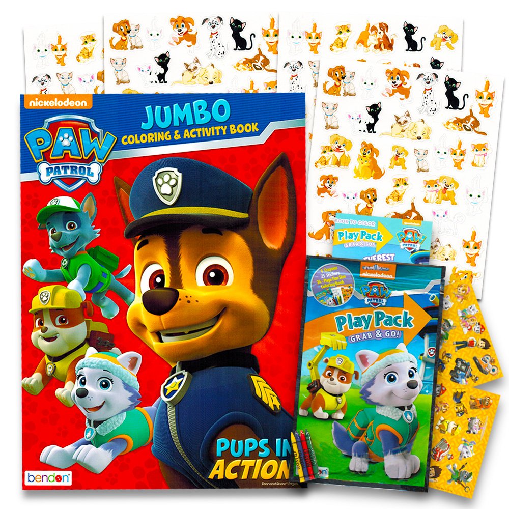Paw Patrol Jumbo Coloring Book Set for Kids - 100+ Pages Activity Book with Stickers, Crayons & Bonus Toys | Perfect for Birthday Gifts, Travel Entertainment & Preschool Learning