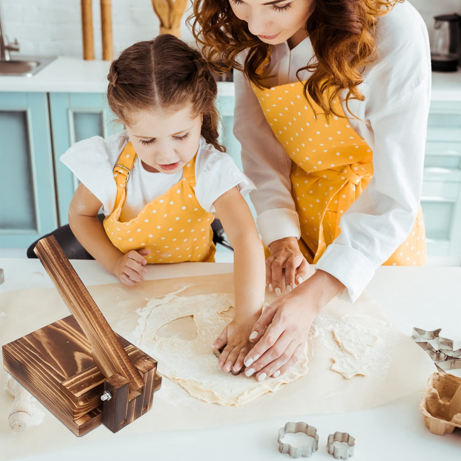 DOITOOL Wooden Dumpling Press - Handmade Dumpling Maker, Tortilla Press, Roti Press, Pasta Maker - Perfect for Homemade Dumplings, Tortillas, Roti & Pasta - Great for Family Cooking, Asian Cuisine & Mexican Dishes