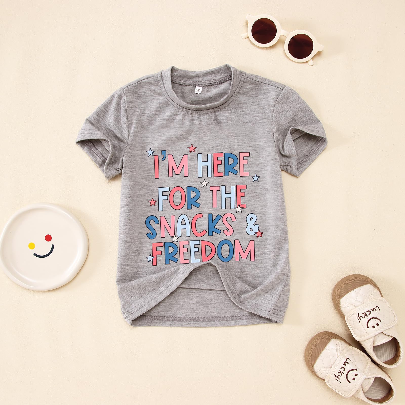 4th of July Toddler T-Shirt - Patriotic 'I'm Here for The Snacks' Graphic Tee for Boys & Girls | BBQ & Party Outfit