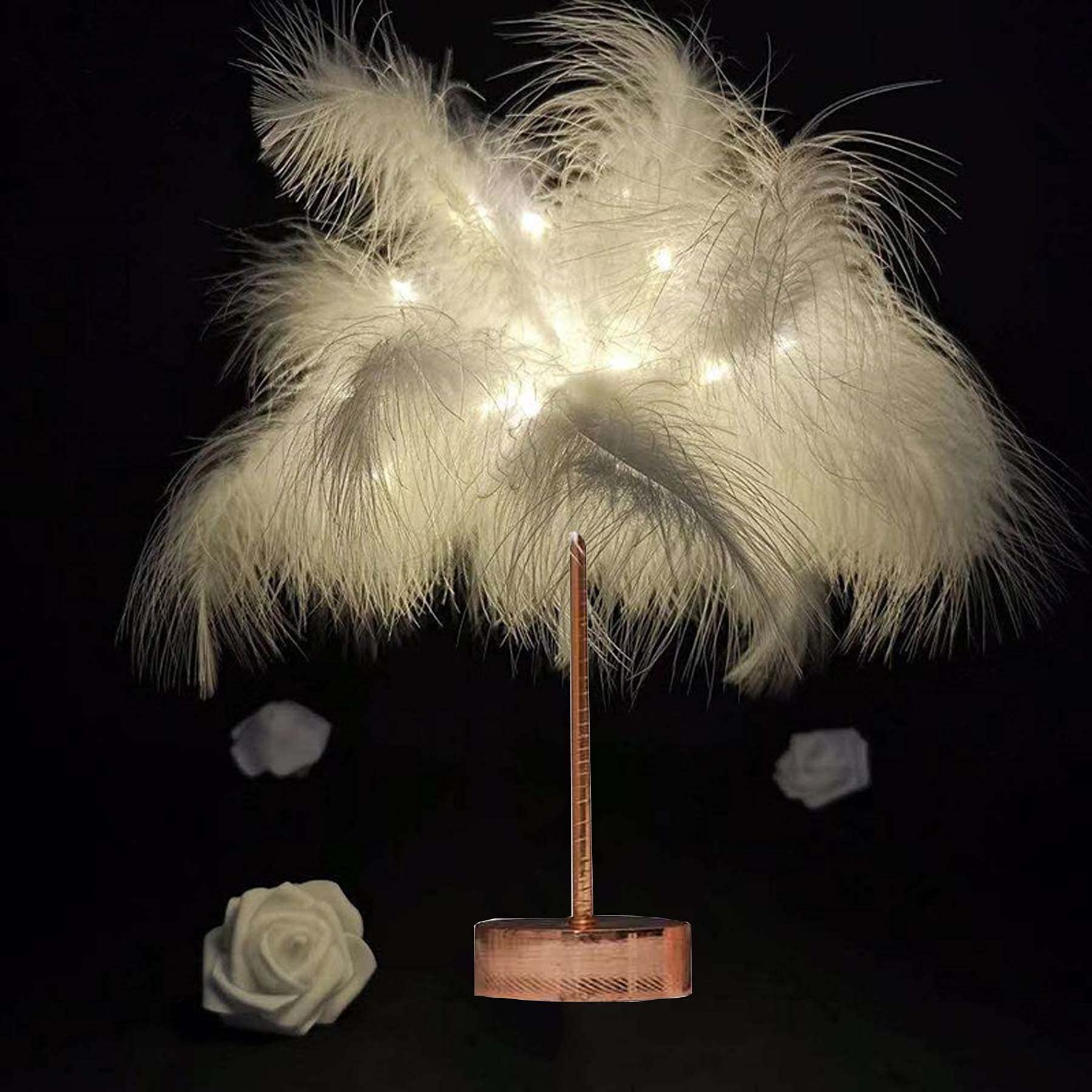AOSHEN Pink Feather Table Lamp with Ostrich Feather Shade - Decorative Smart Night Light for Bedroom, Living Room, Office & Nursery - Touch Control Desk Lamp for Reading, Working & Relaxing - Elegant White Home Decor Lighting (Model A3)