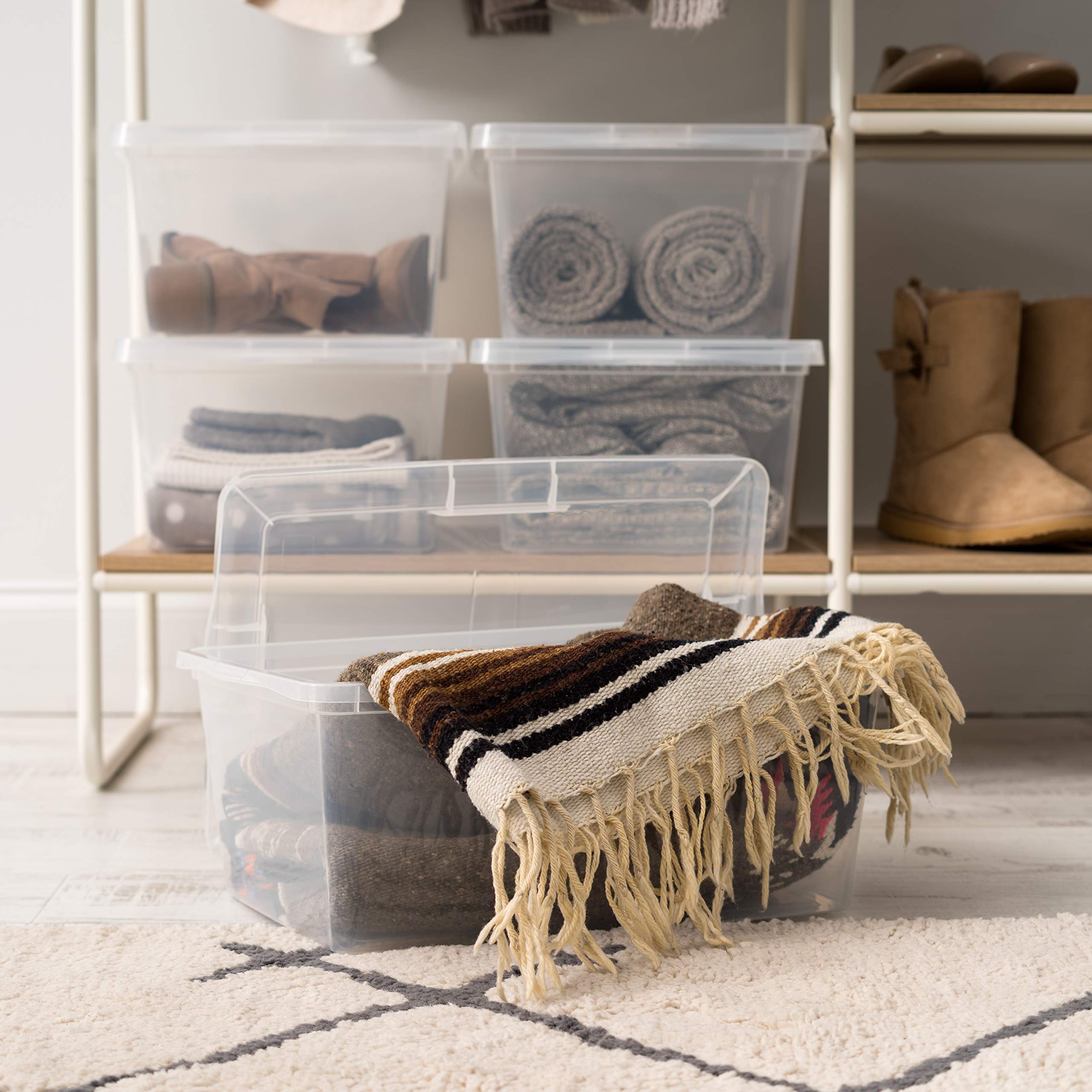 IRIS USA 17 Quart Clear Storage Box - 12 Pack | BPA-Free Plastic Stackable Bins with Lids | Perfect for Organizing Shoes, Closet Shelves, Classroom Supplies & Game Storage | Ideal for Home, Office & School Organization