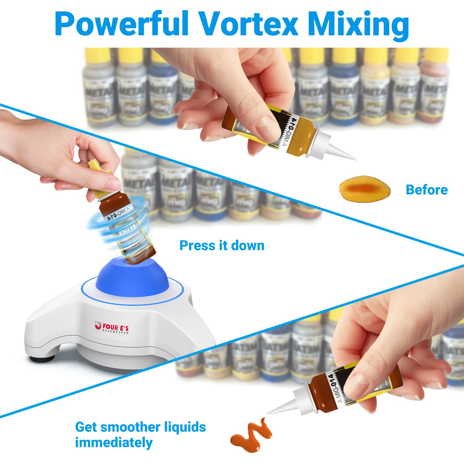 FOUR E'S SCIENTIFIC Mini Vortex Mixer - 5600rpm Lab Vortex Shaker with Touch Control, Portable Paint Mixer for Acrylic Paints, Miniature Models & Nail Polish - Perfect for Hobbyists, Artists & DIY Nail Art