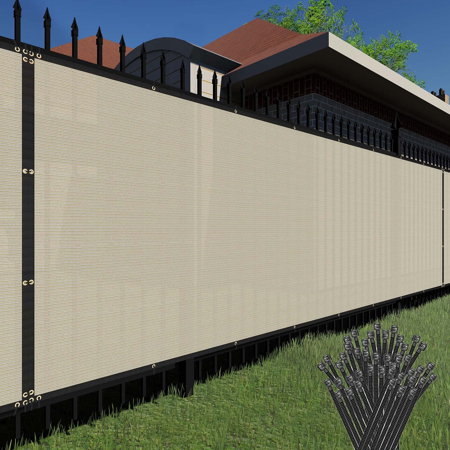 TANG Sunshades Depot 4' x 1' Beige Tan Privacy Fence Screen - Heavy Duty 150 GSM Windscreen Netting with 88% UV Blockage & Excellent Airflow - Perfect for Backyard Privacy, Construction Sites, and Event Barriers - 3 Year Warranty