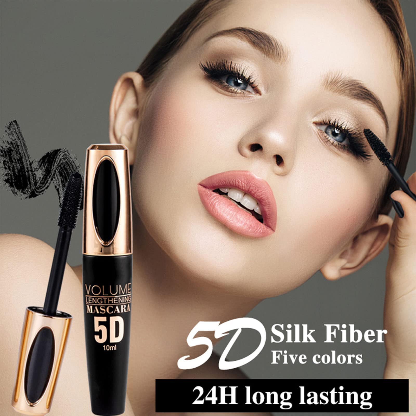 5D Waterproof Brown Mascara - Smudge Proof Volumizing & Lengthening Silk Fiber Lash Mascara for Thicker Eyelashes | Long Lasting, Curling Makeup for Party, Stage & Everyday Wear