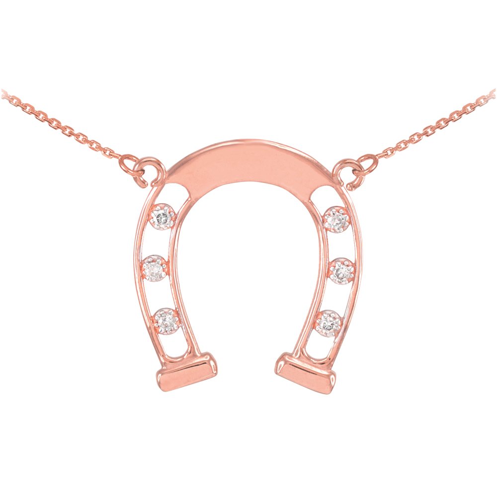 14K Rose Gold Horseshoe Necklace with Diamonds - Lucky Charm Jewelry for Women, Gift for Her, Birthday, Anniversary, Valentine's Day