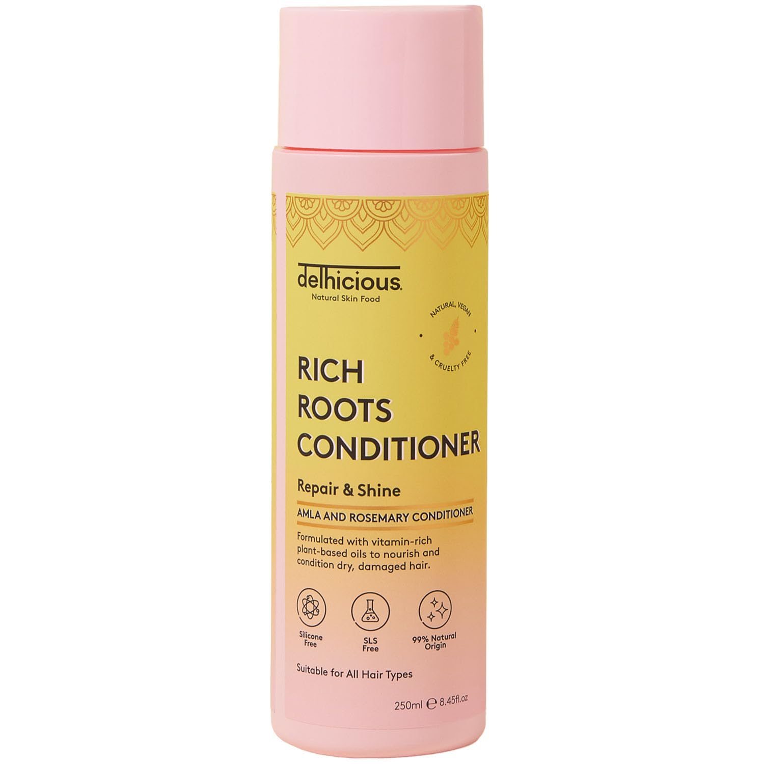 Delhicious Amla Oil & Rosemary Oil Hair Conditioner for Hair Growth & Scalp Care - Natural Ayurvedic Treatment for Thinning Hair & Hair Loss - Vegan Formula Nourishes Dry Scalp & Revives Dull Hair - 250ml | Perfect for Daily Hair Care & Scalp Massage