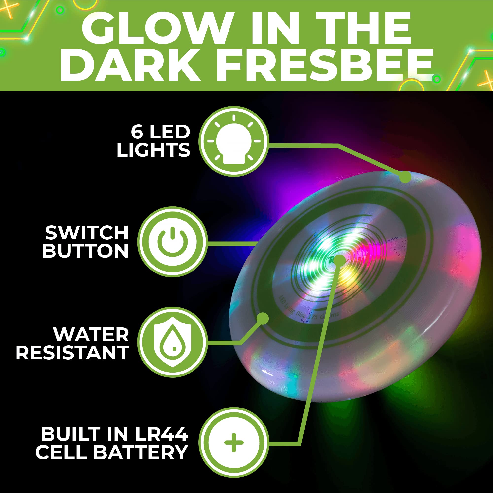 LED Light Up Flying Disc - Glow in The Dark Frisbee for Outdoor Play, Camping & Birthday Parties | Fun Light-Up Toy for Kids, Adults & Family Games (175g) - Perfect for Nighttime Backyard Fun, Beach Activities & Park Adventures