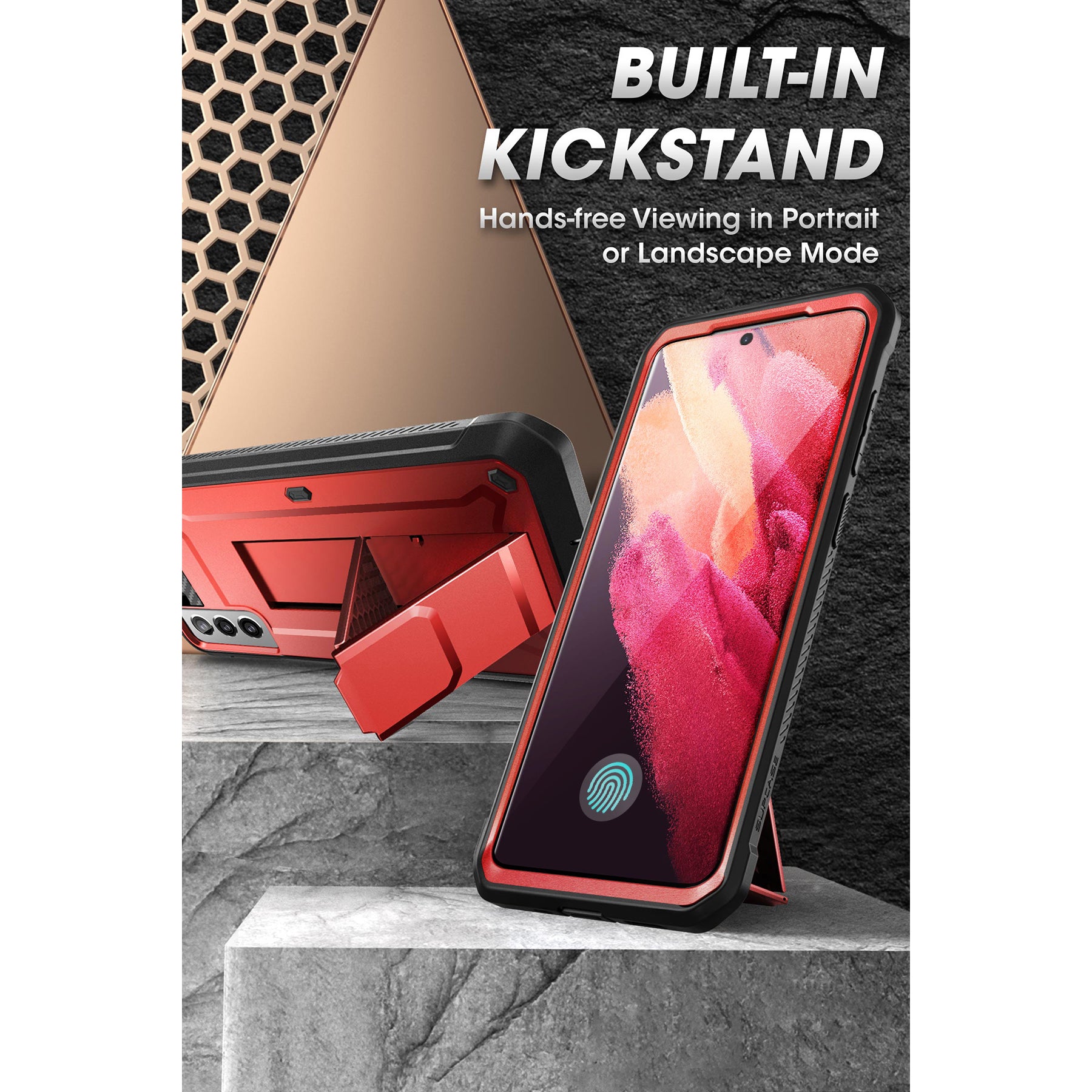 Samsung Galaxy S21 FE Unicorn Beetle Pro Rugged Case - Heavy Duty Protection, Shockproof & Durable Cover in Metallic Red - Perfect for Outdoor, Work & Extreme Sports
