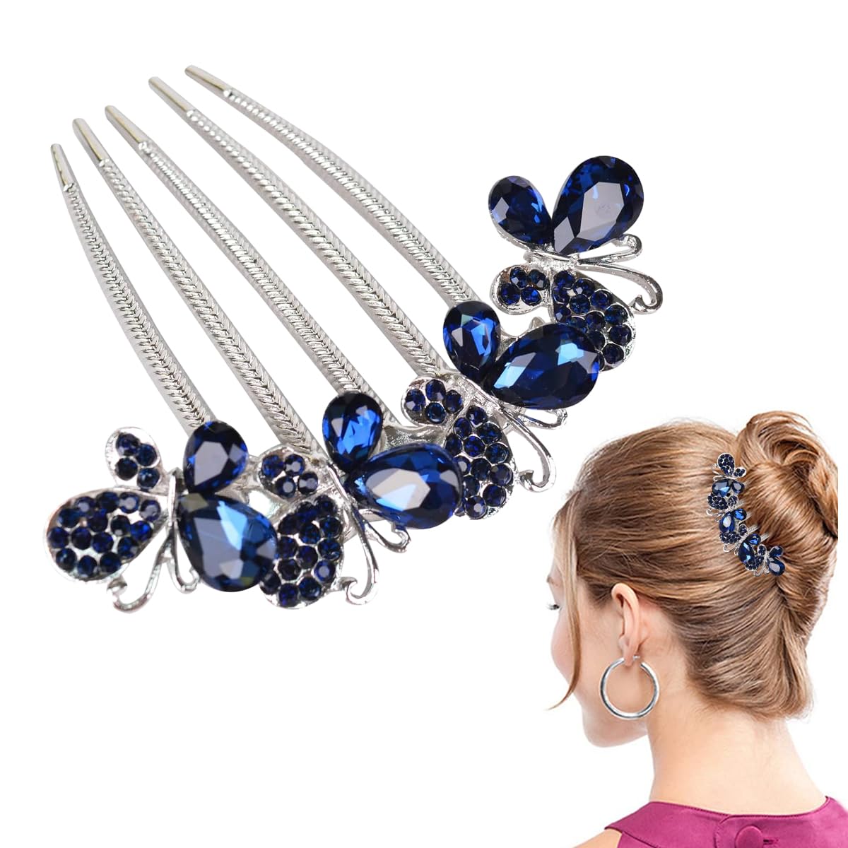 Elegant Butterfly Rhinestone Alloy Hair Clip Comb - Decorative Bridal Hair Accessories for Women, Blue | Perfect for Weddings, Prom, Parties & Everyday Hairstyles
