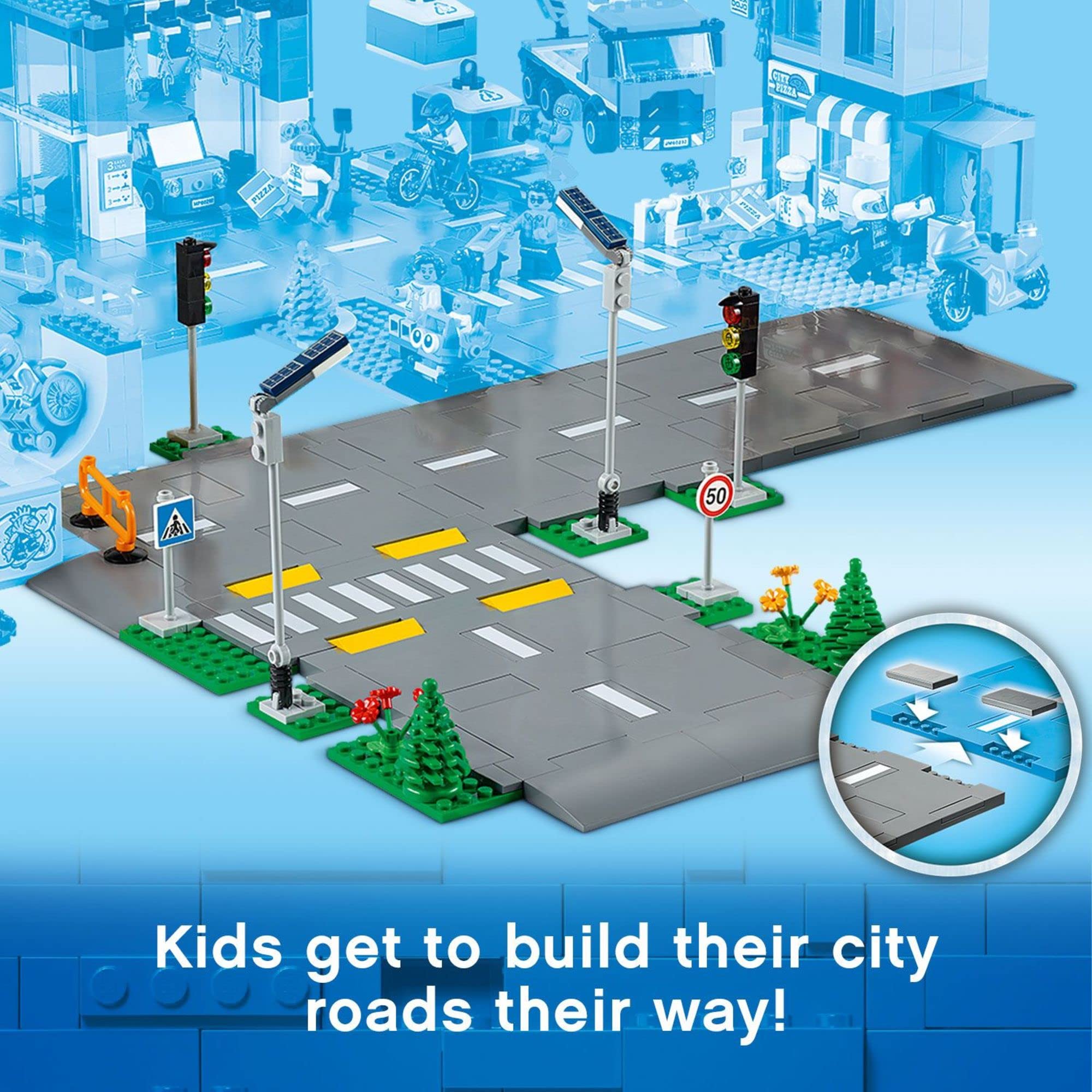 LEGO City Road Plates 60304 - Building Toy Set with Traffic Lights, Trees & Glow in The Dark Bricks | Compatible with All City Series Sets | STEM Learning Gift for Kids Ages 5+ | Perfect for Creative Play, City Building & Interactive Learning Scenes