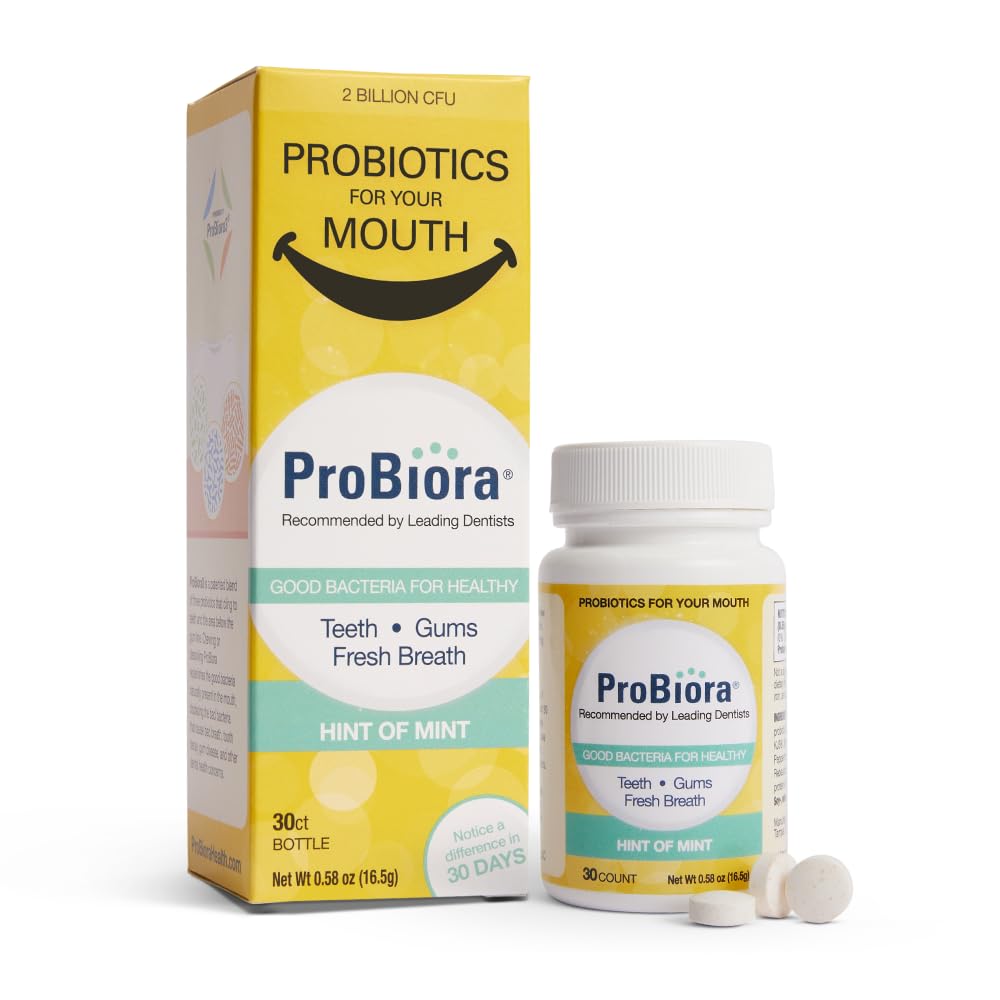 ProBiora3 Oral Probiotics for Teeth and Gums - Dental Health Supplement with Patented Probiotic Blend | Bad Breath Treatment & Teeth Whitening for Adults | 30 Mint Tablets | Supports Fresh Breath & Healthy Smile for Work, Dating and Social Events