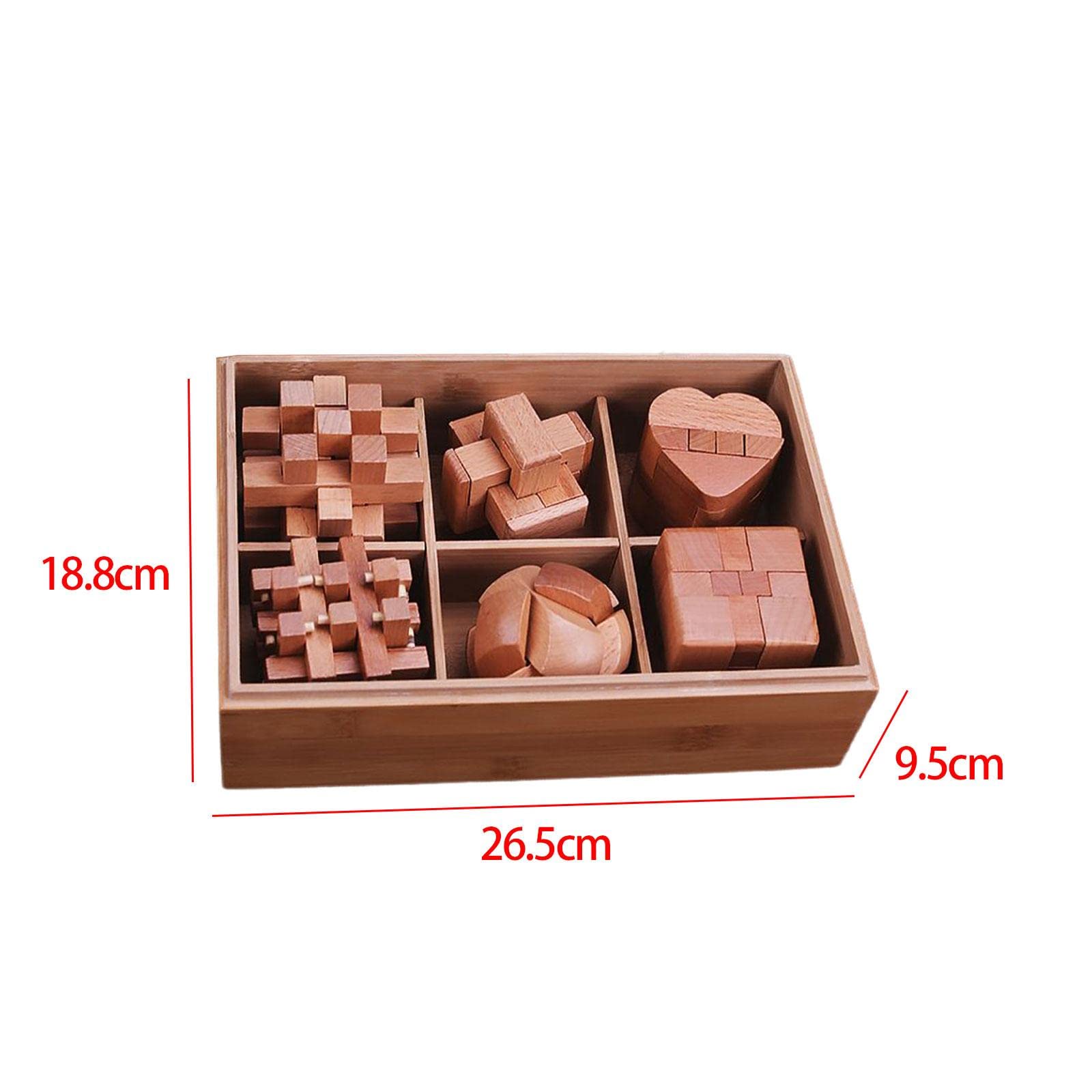Enakshi Wooden Puzzle Brain Teaser - 6-Piece Educational Toy Set for Kids & Adults - Perfect for Birthday Party Favors, Classroom Learning & Family Game Night