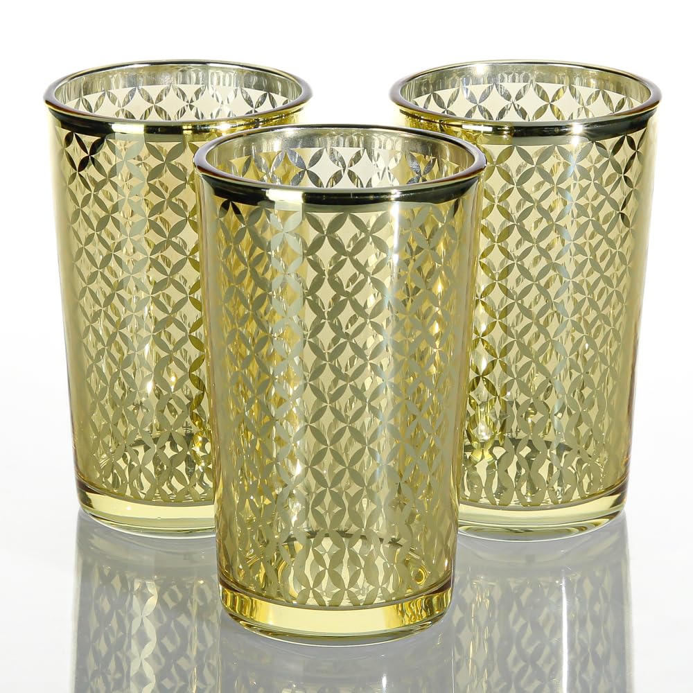 Richland Lattice Gold Metallic Glass Candle Holders - Set of 48, Elegant Decorative Centerpiece for Weddings, Parties, and Home Decor