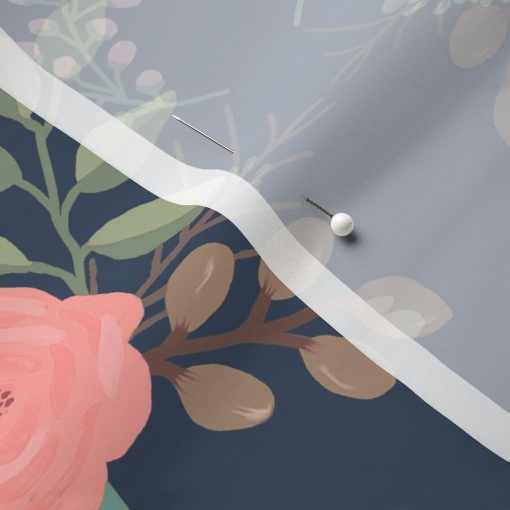 Premium Spoonflower Chiffon Fabric by The Yard - Navy Floral Bouquet Coral Spring Pink Flower Print for Sewing Dresses, Fashion Apparel & Home Decor | Perfect for DIY Spring Dresses, Nursery Decor & Boho Home Accents