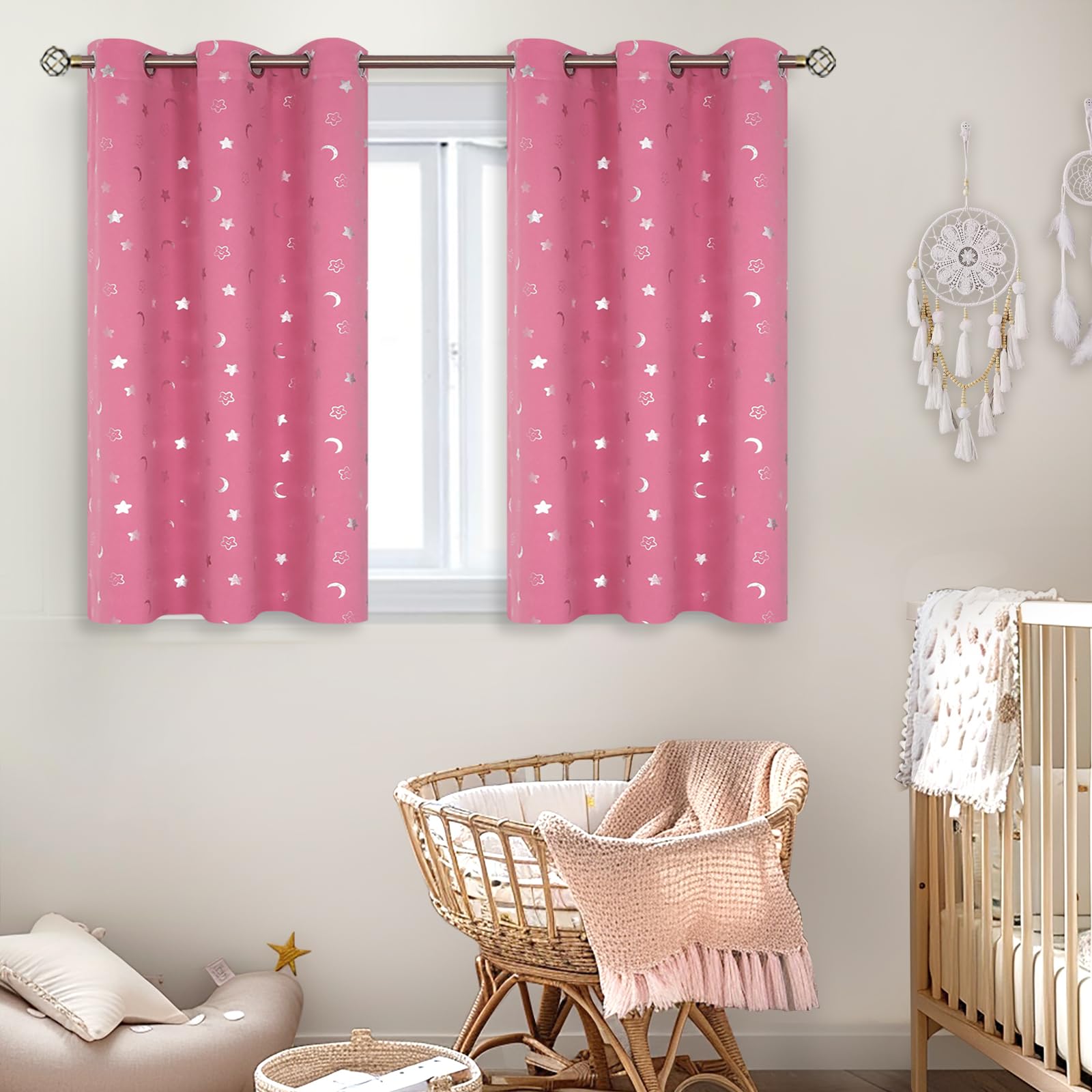 BGment Pink Star & Moon Blackout Curtains for Girls Bedroom - 54