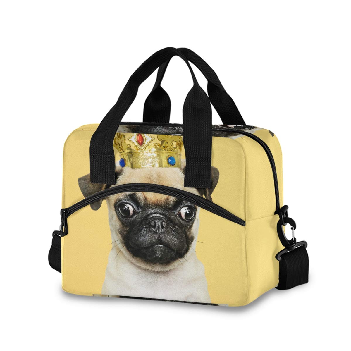 Cute Pug Puppy Insulated Lunch Box Tote Bag with Detachable Shoulder Strap & Carry Handle - Reusable Cooler Bag for Women & Men - Perfect for Work, School, Picnic, and Outdoor Activities