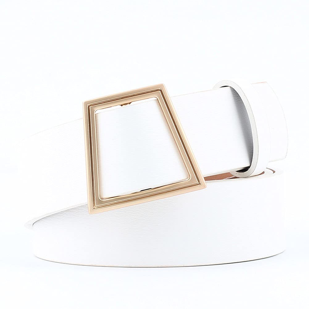 ZMMDD Women's Fashion PU Leather Wide Waist Belt with Gold Buckle - Adjustable Dress & Jeans Strap (White, 100cm) - Perfect for Office, Casual & Formal Outfits