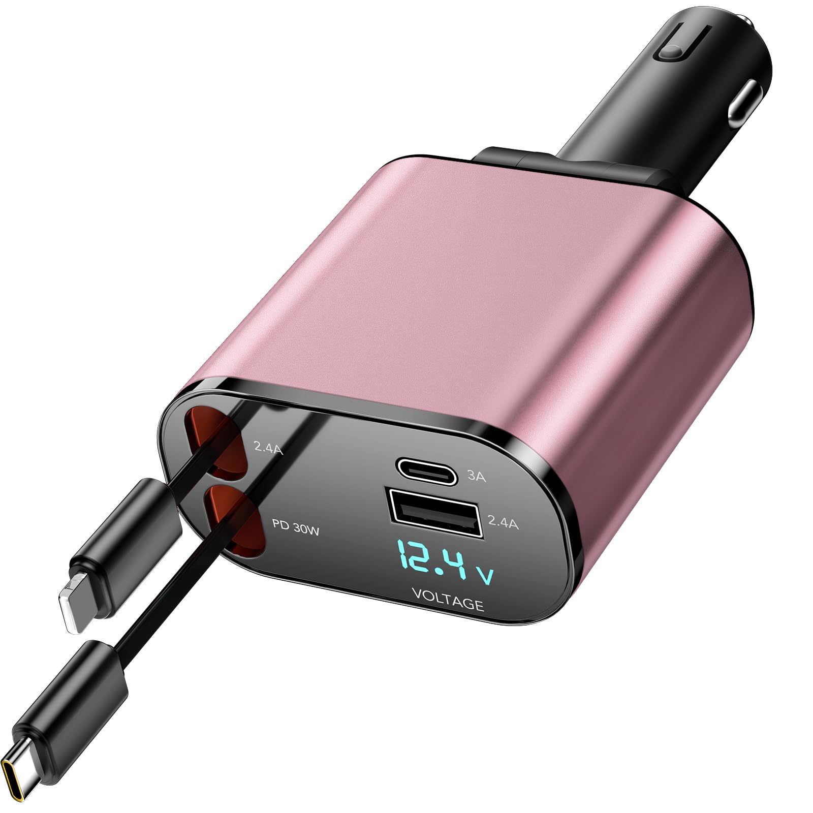 60W Retractable Car Charger with 2 USB Ports & Fast Charging - Compatible with iPhone 16/15/14/13/12/11 Pro Max, Galaxy S23 & Pixel - Perfect for Road Trips & Daily Commute