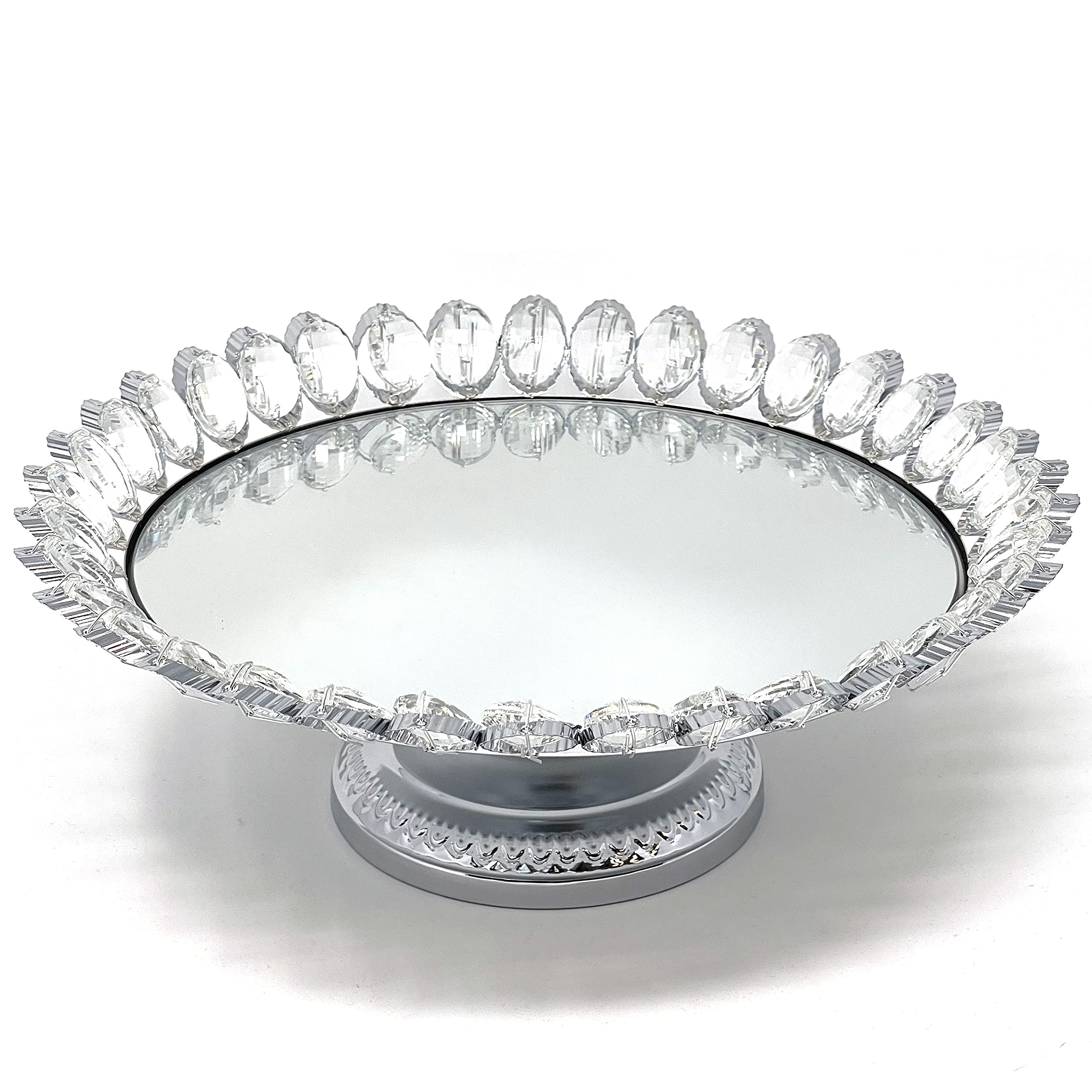Allgala 3-Piece Silver Plated Crystal Dessert Stand Set with Mirror Plate - Elegant Cupcake & Cheese Display for Weddings, Parties & Afternoon Tea (HD89208, Lotus Design)